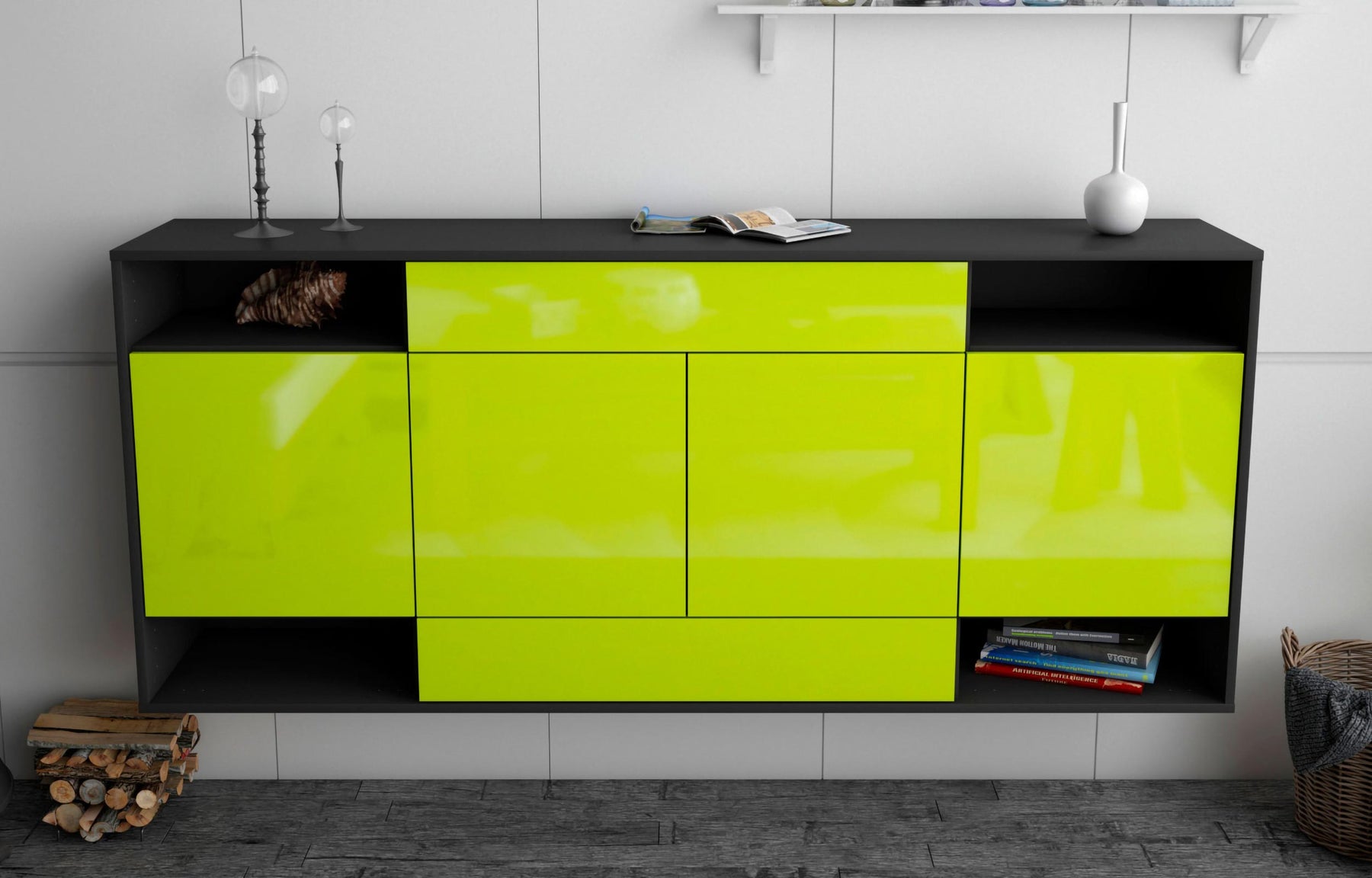 Sideboard Evansville, Grün, hängend (180x79x35cm)