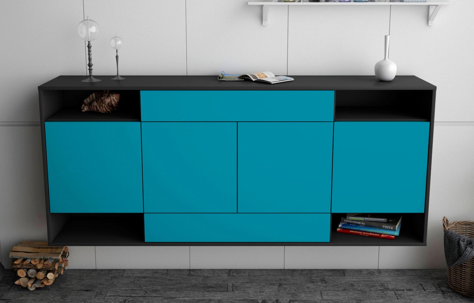 Sideboard Evansville, Türkis, hängend (180x79x35cm)