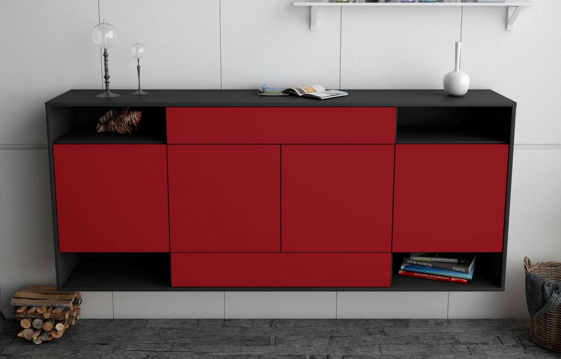 Sideboard Evansville, Bordeaux, hängend (180x79x35cm)