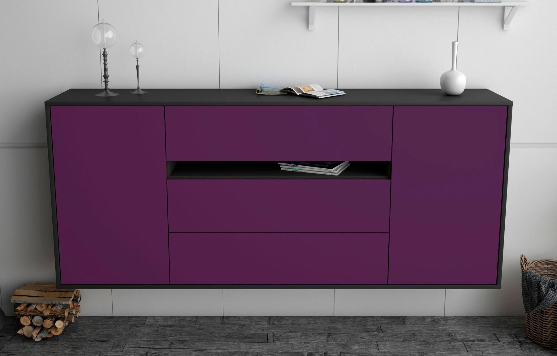 Sideboard McKinney, Lila, hängend (180x79x35cm)