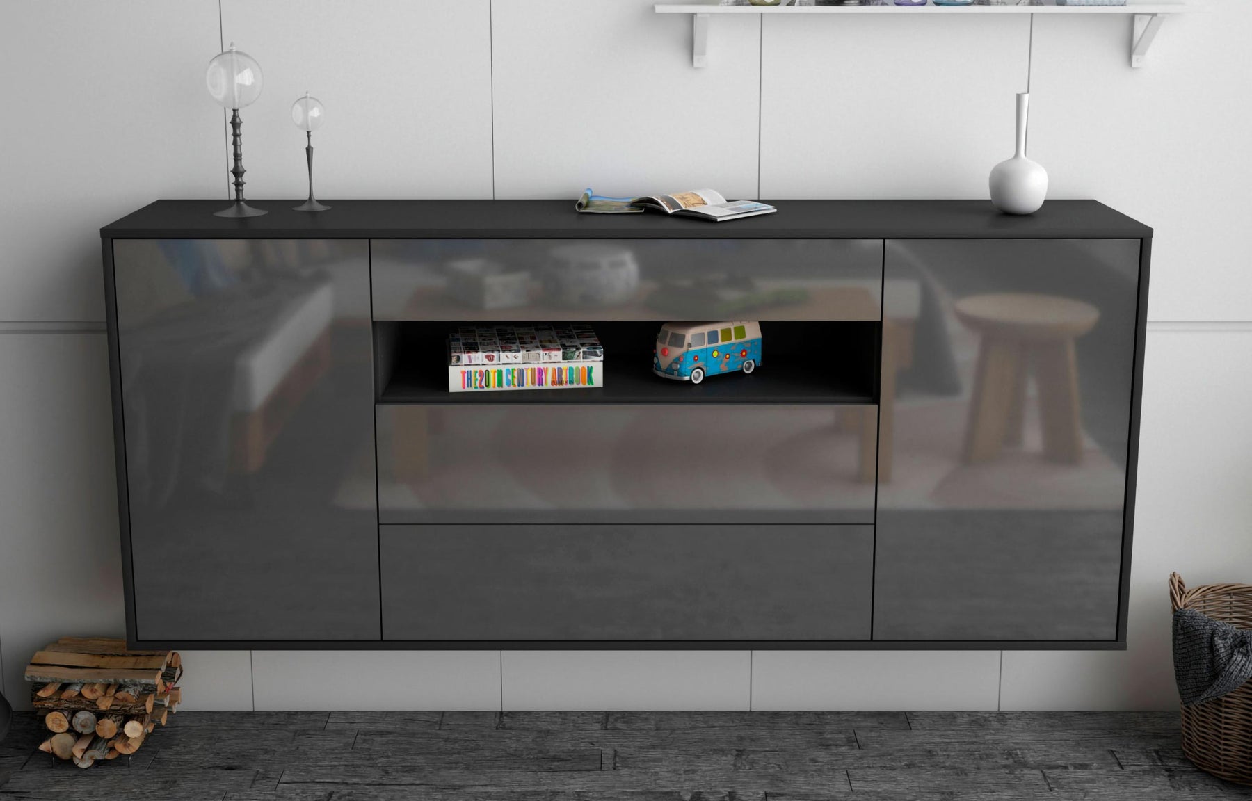 Sideboard Vallejo, Grau, hängend (180x79x35cm)