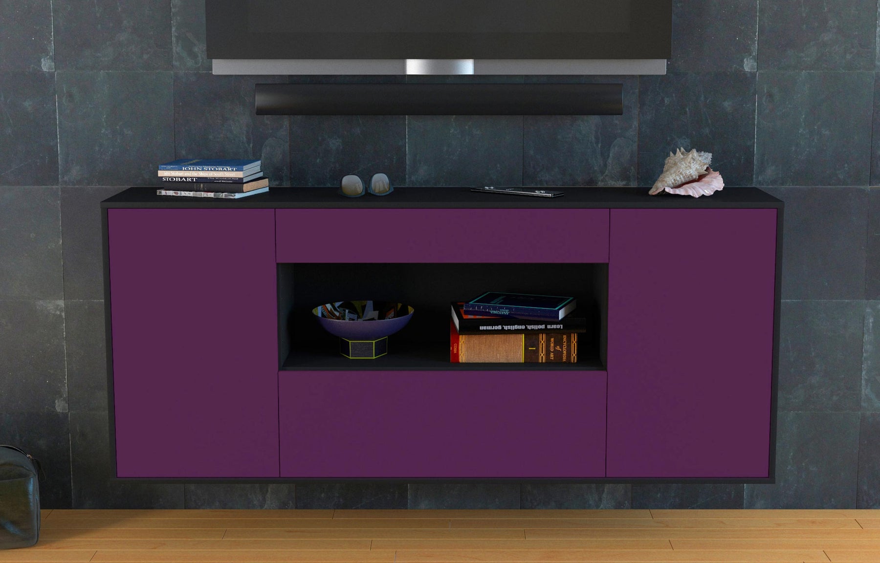 Sideboard Ann Arbor, Lila, hängend (180x79x35cm)