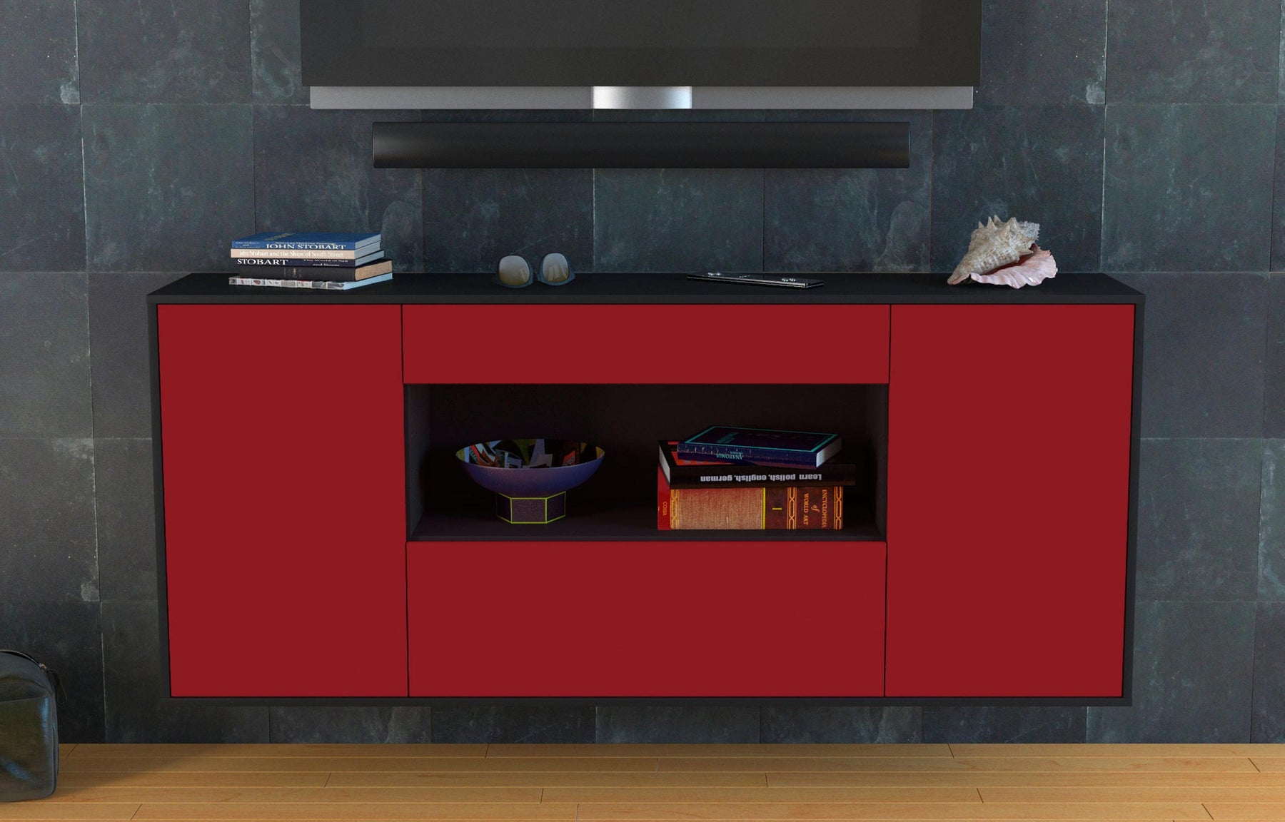 Sideboard Ann Arbor, Bordeaux, hängend (180x79x35cm)