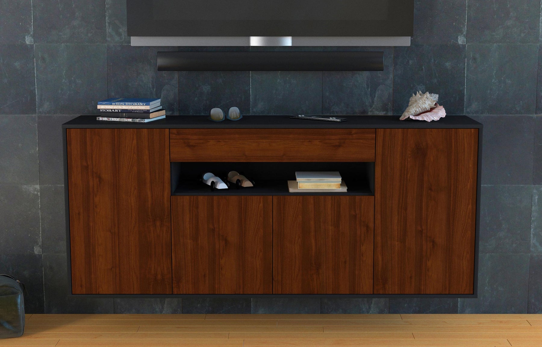 Sideboard Lansing, Walnuss, hängend (180x79x35cm)