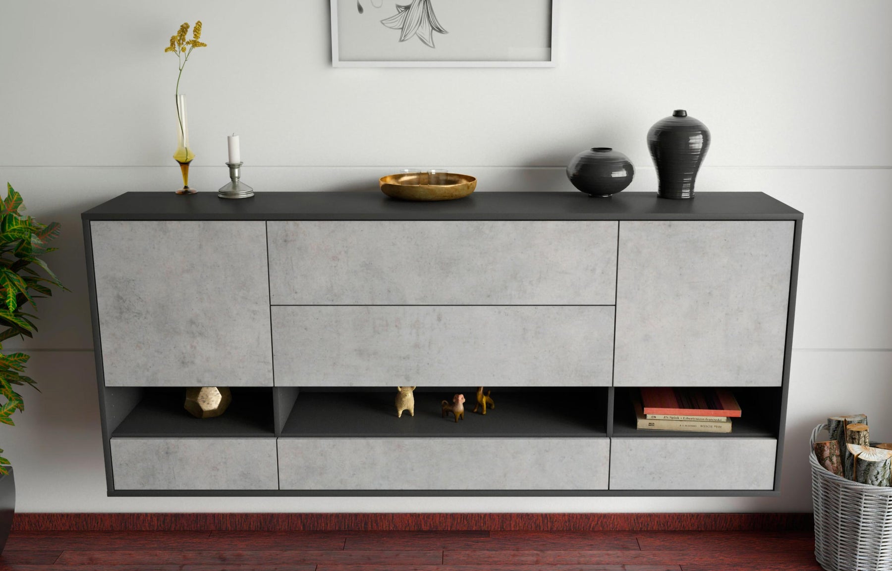 Sideboard Lafayette, Beton, hängend (180x79x35cm)