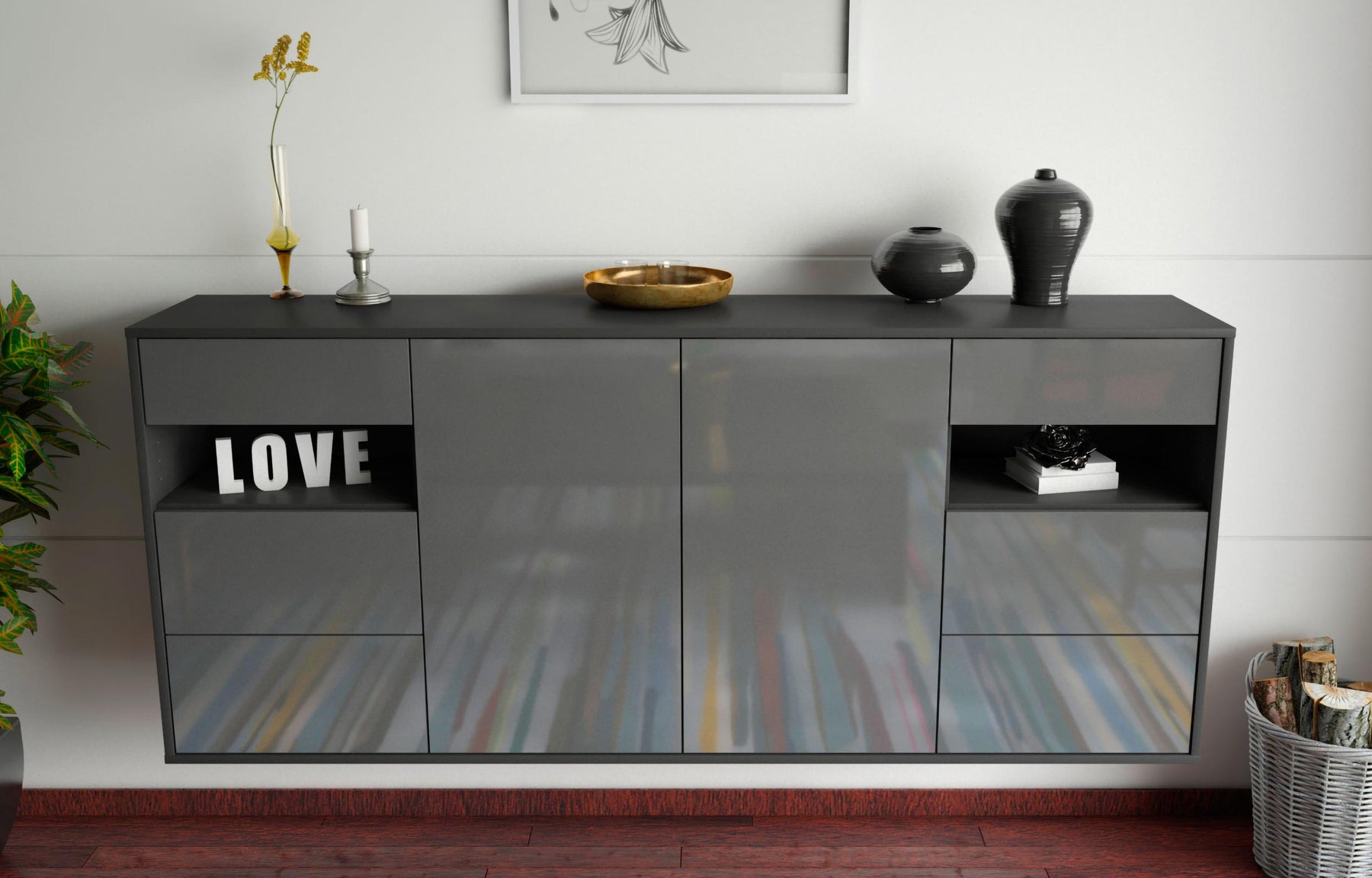 Sideboard Thornton, Grau, hängend (180x79x35cm)