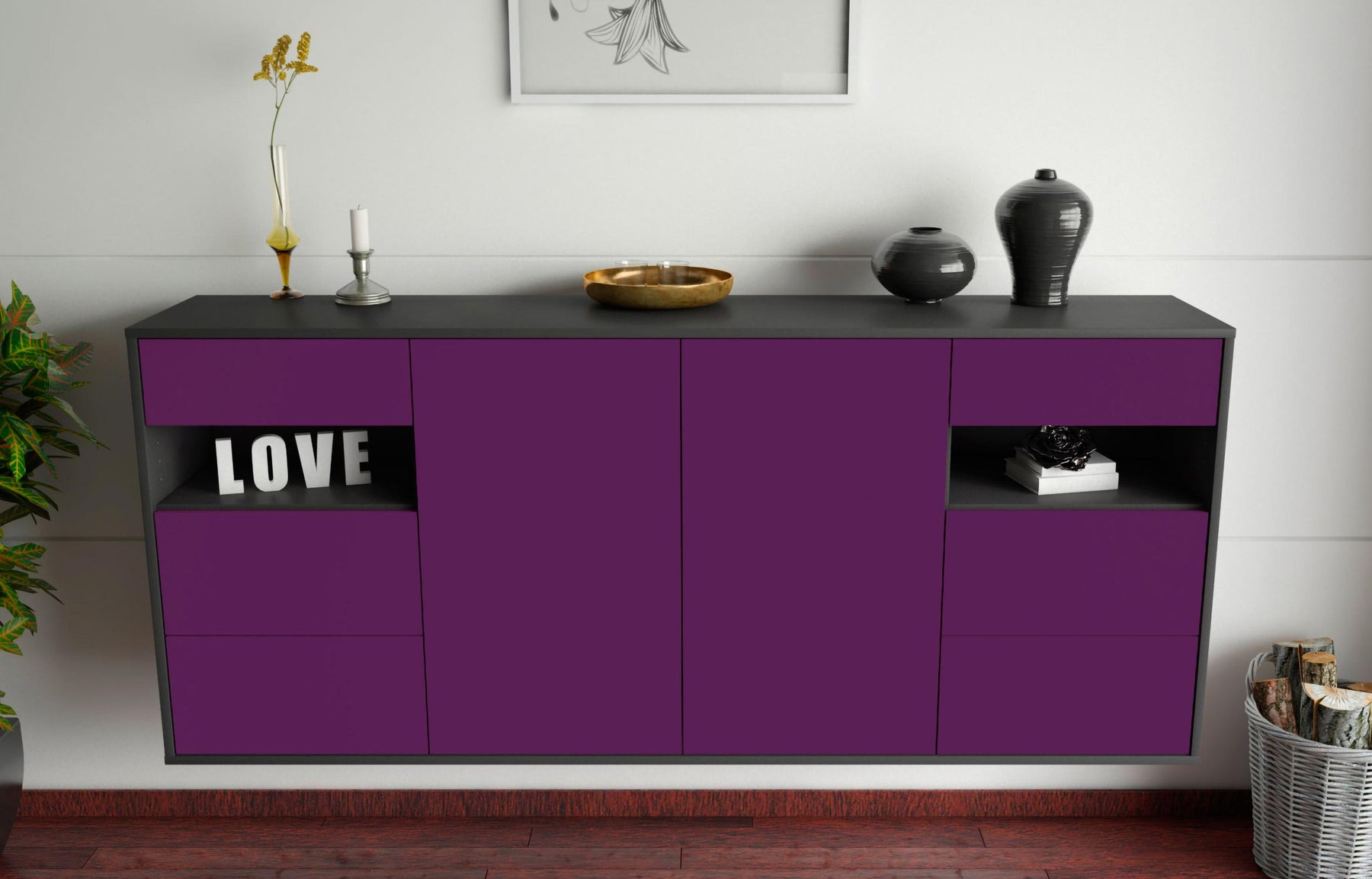 Sideboard Thornton, Lila, hängend (180x79x35cm)