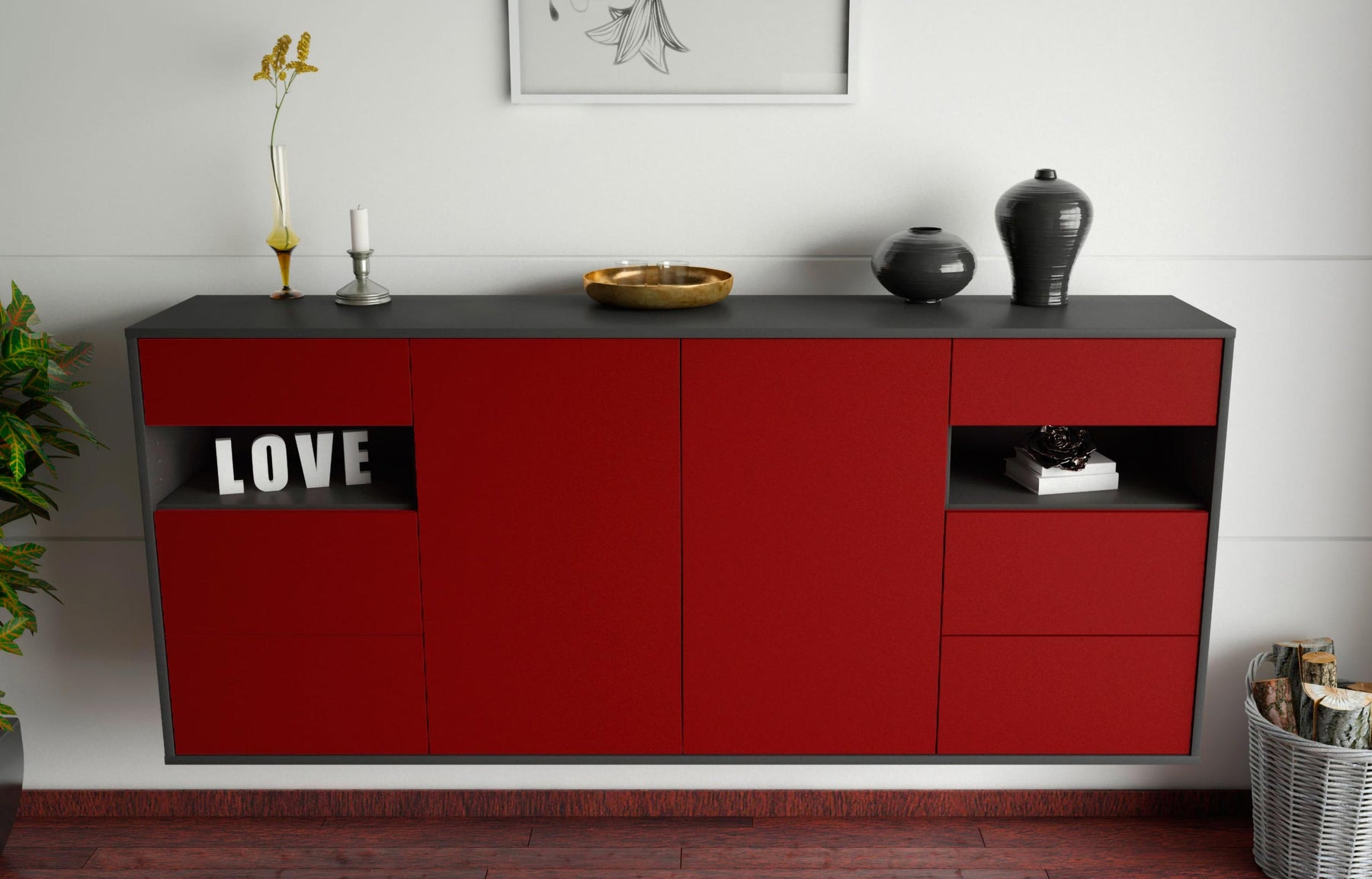 Sideboard Thornton, Bordeaux, hängend (180x79x35cm)