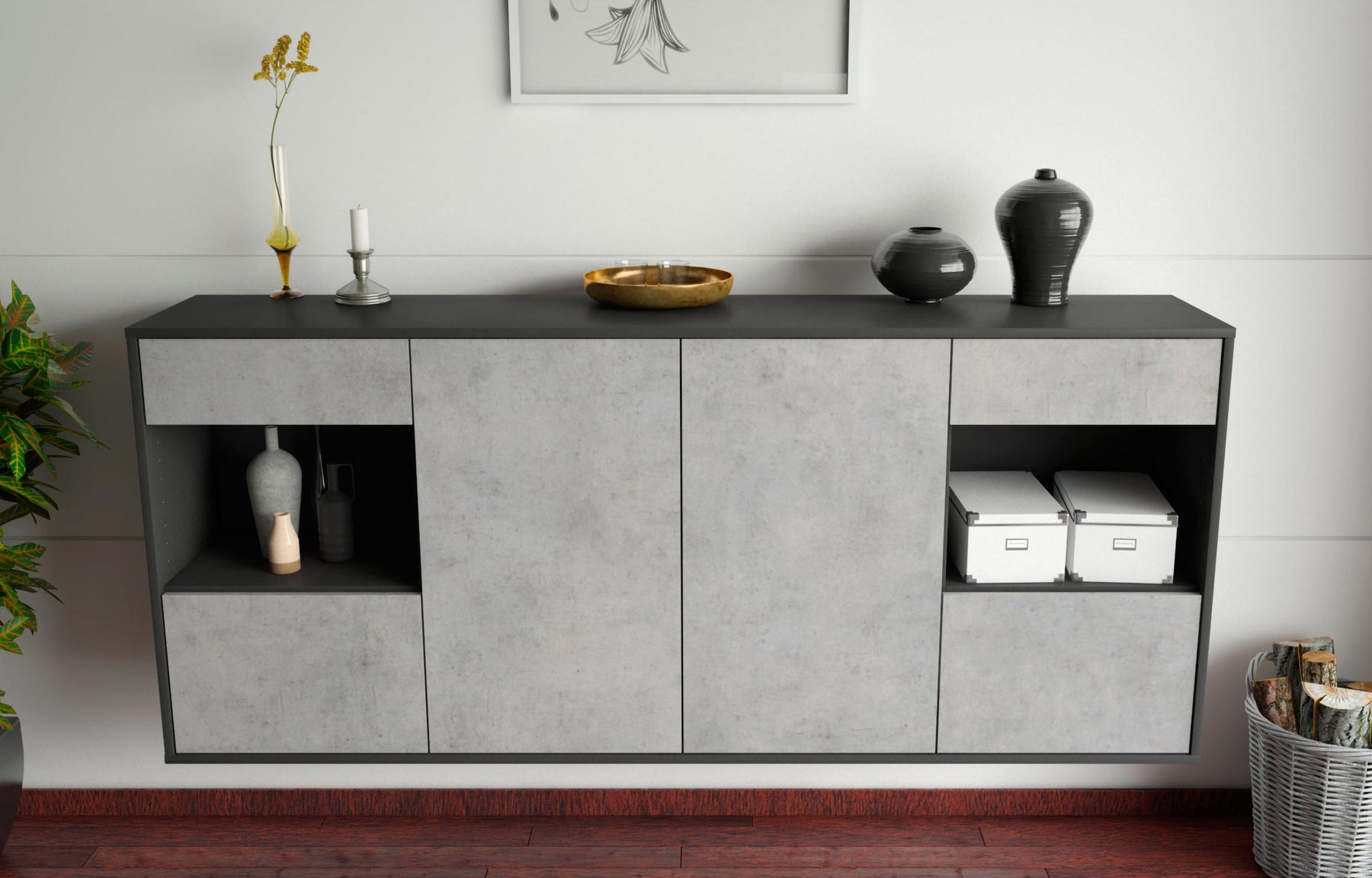 Sideboard Charleston, Beton, hängend (180x79x35cm)