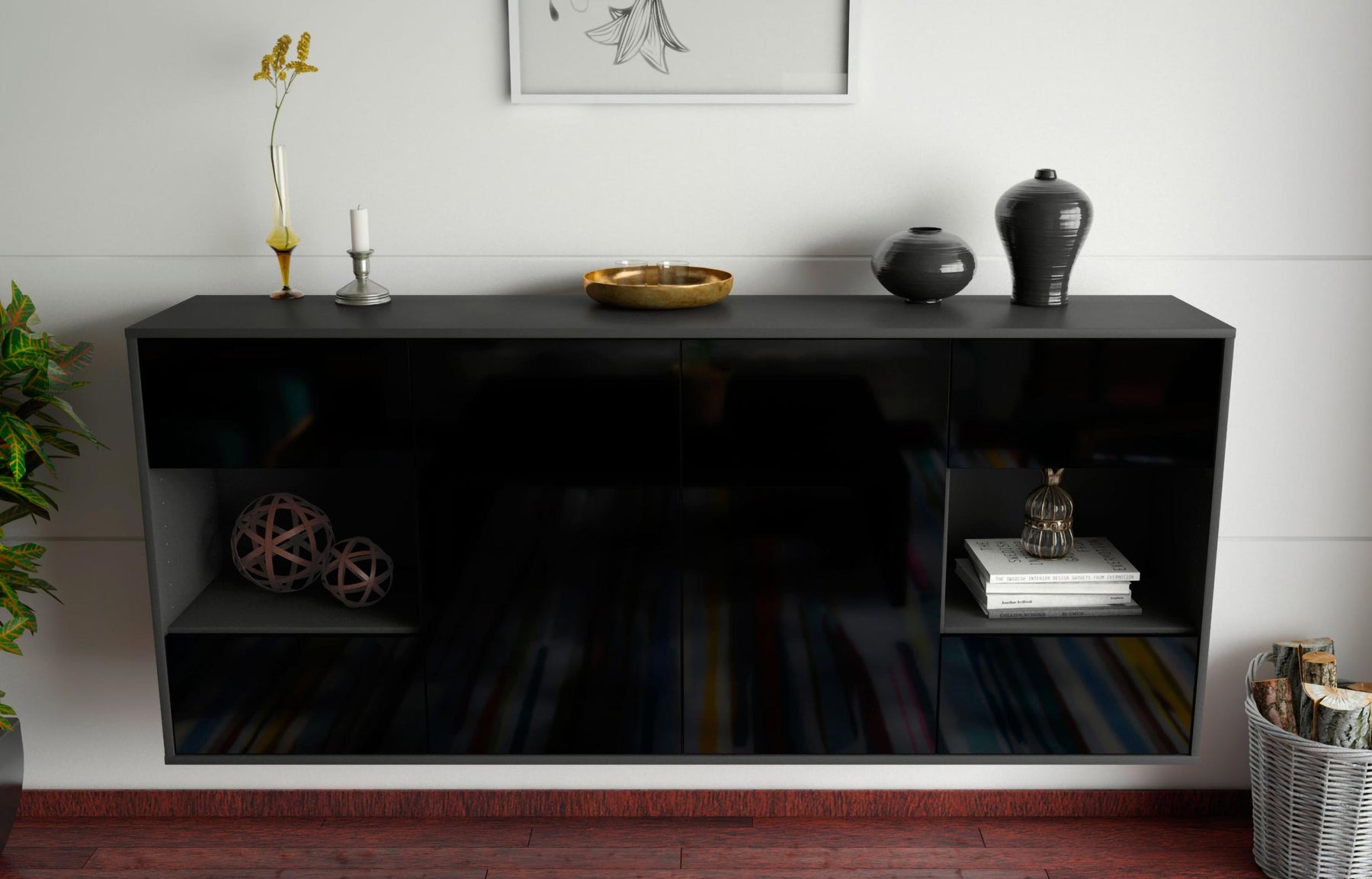 Sideboard Santa Clara, Schwarz, hängend (180x79x35cm)