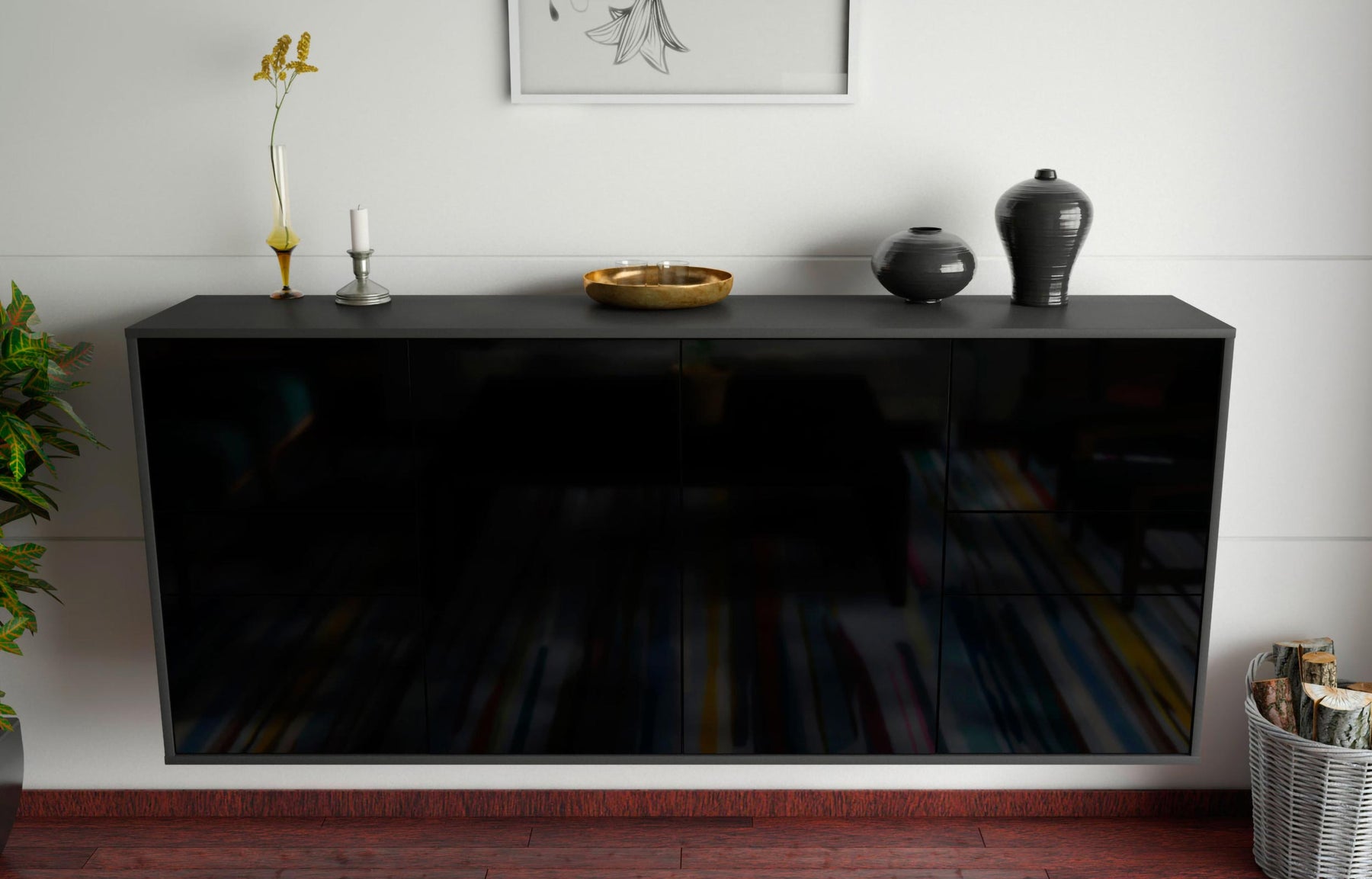 Sideboard Beaumont, Schwarz, hängend (180x79x35cm)