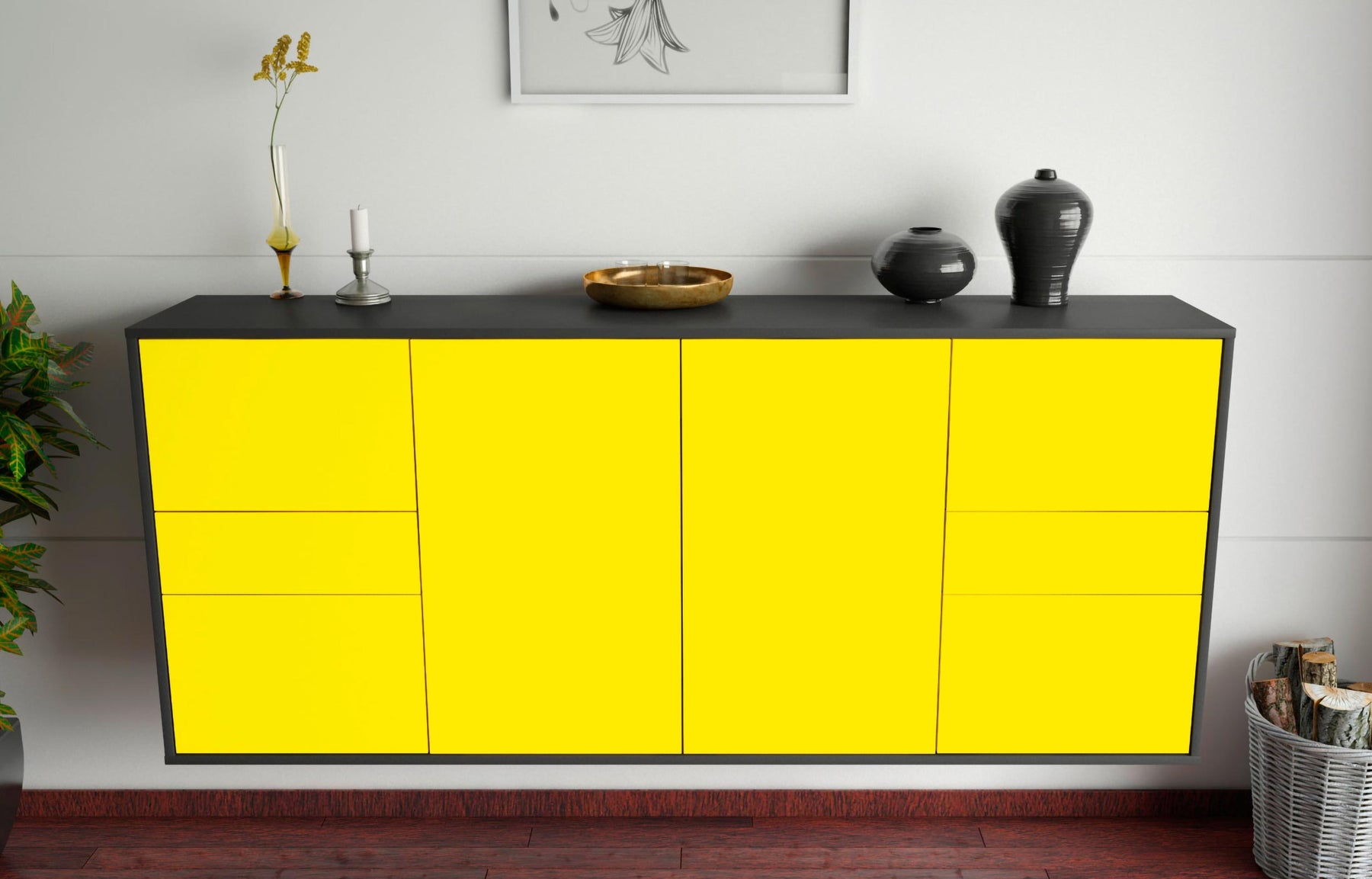 Sideboard Beaumont, Gelb, hängend (180x79x35cm)