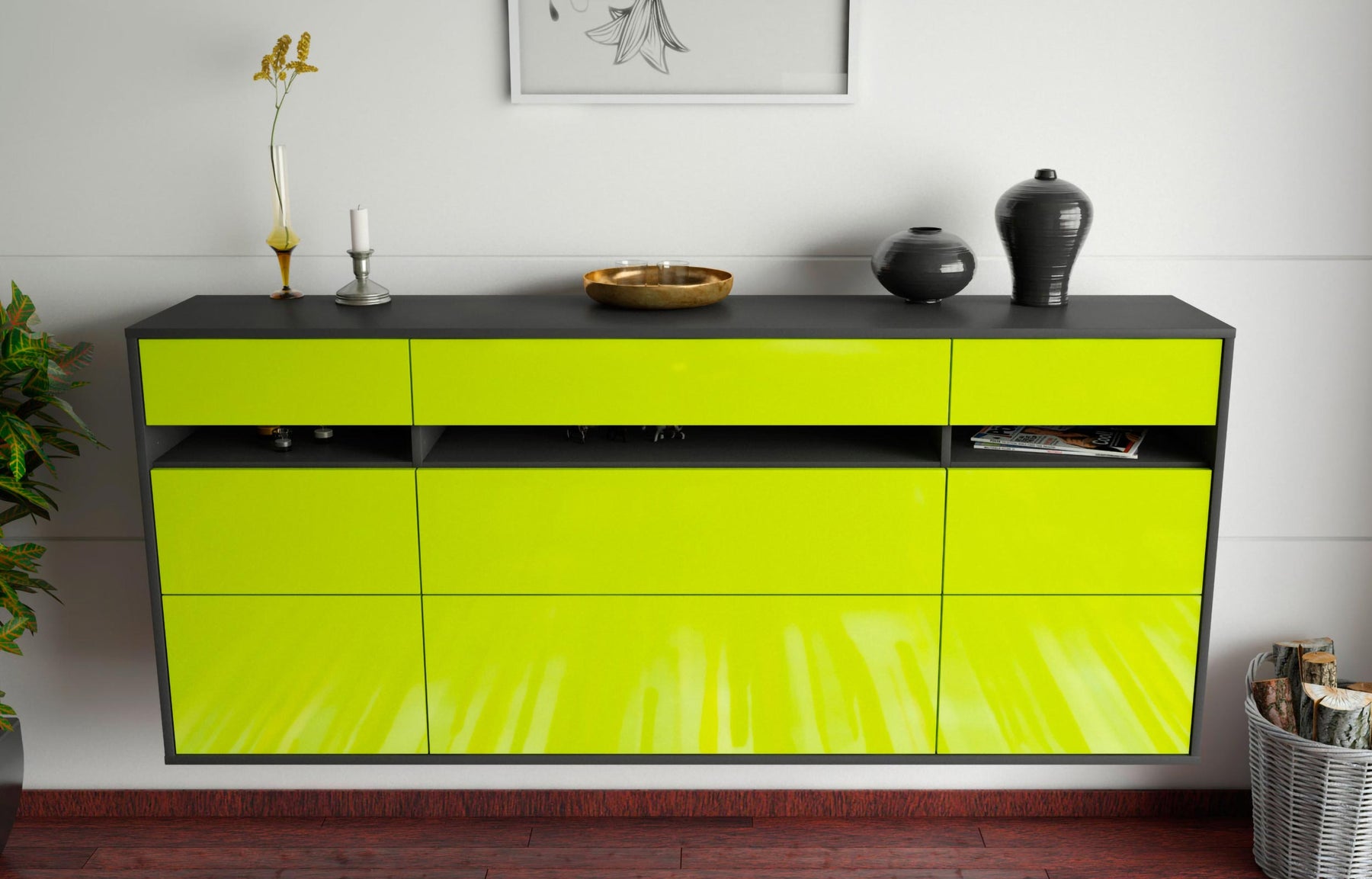 Sideboard Manchester, Grün, hängend (180x79x35cm)