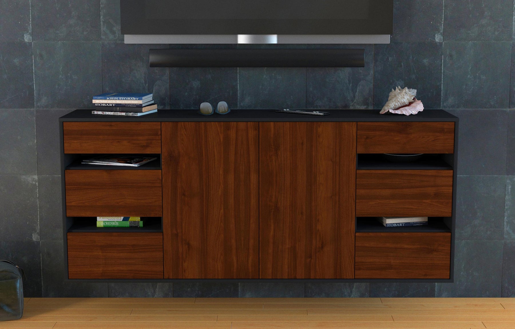 Sideboard Roseville, Walnuss, hängend (180x79x35cm)