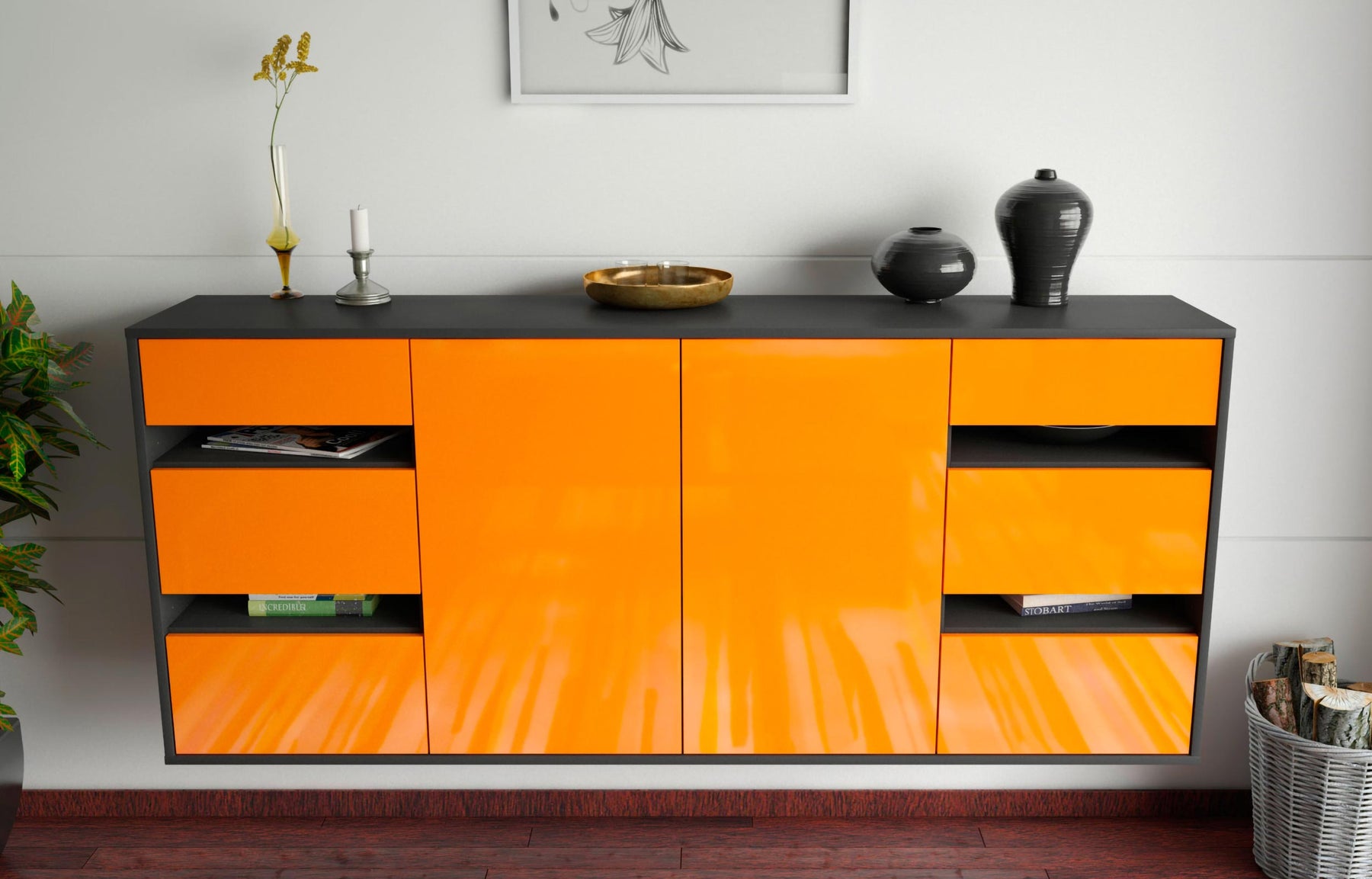 Sideboard Roseville, Orange, hängend (180x79x35cm)