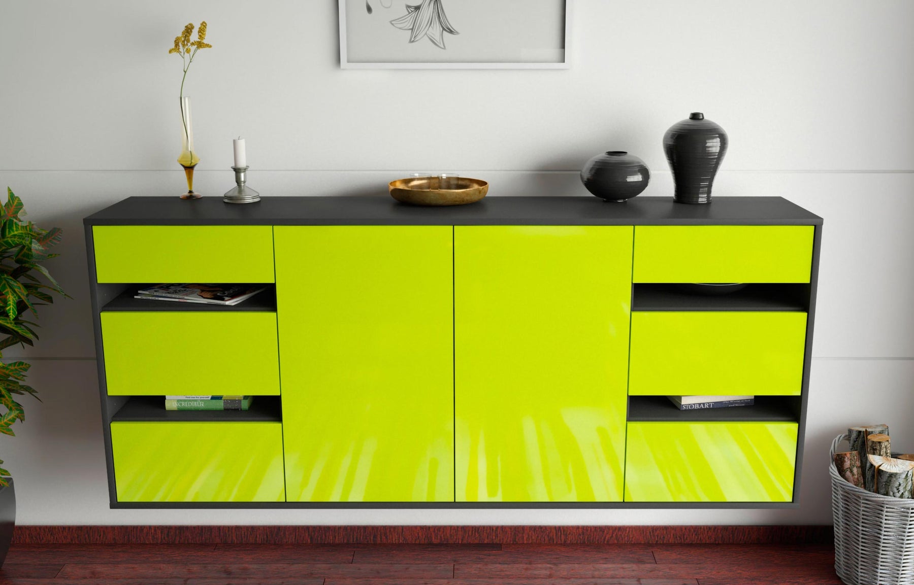 Sideboard Roseville, Grün, hängend (180x79x35cm)