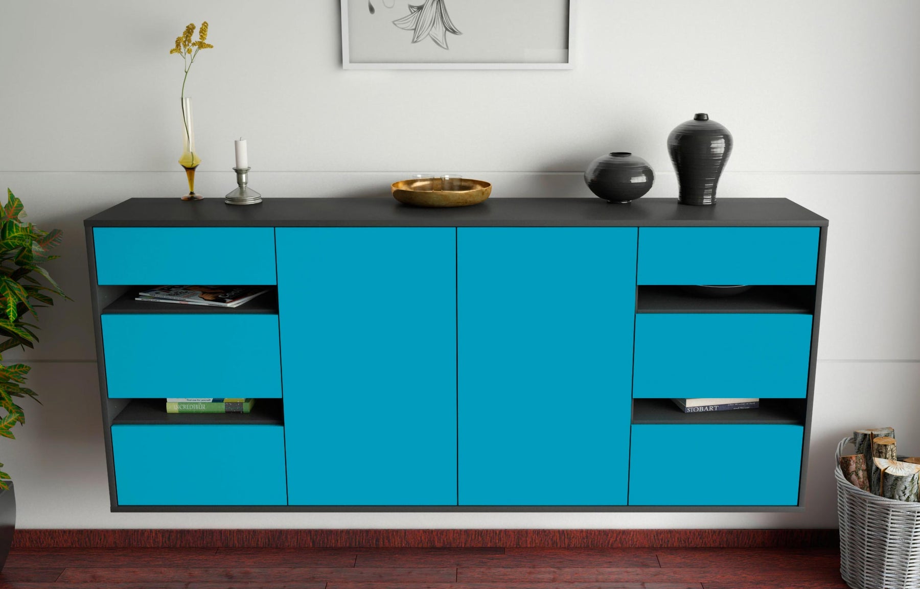 Sideboard Roseville, Türkis, hängend (180x79x35cm)