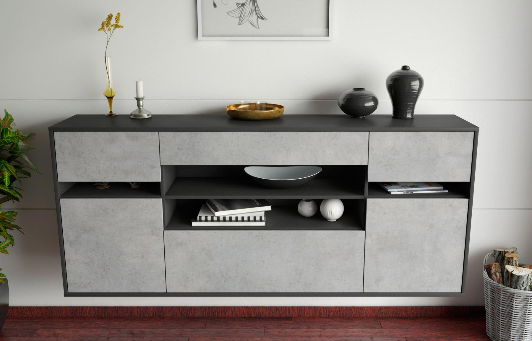 Sideboard Miramar, Beton, hängend (180x79x35cm)