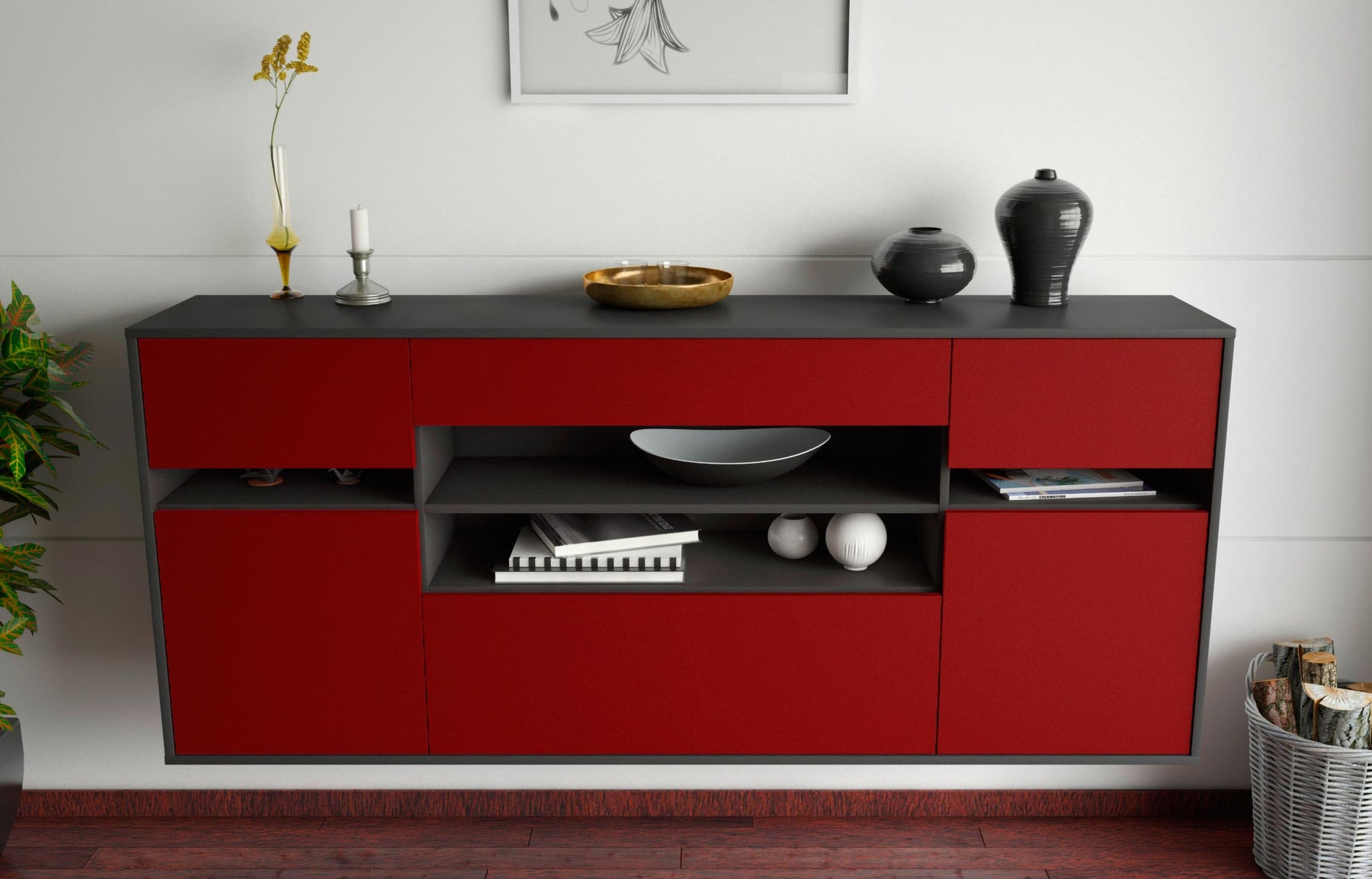 Sideboard Miramar, Bordeaux, hängend (180x79x35cm)