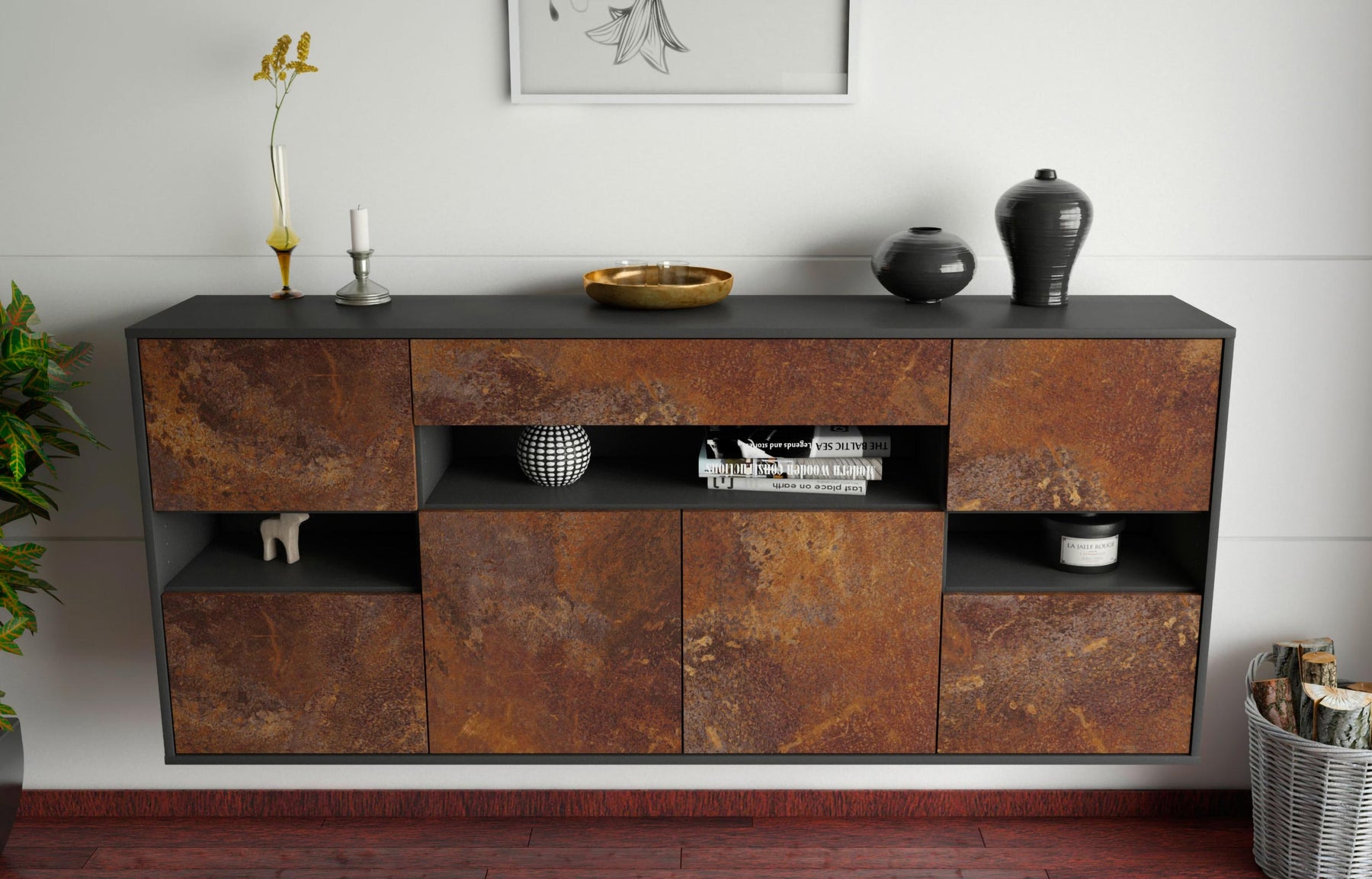 Sideboard Downey, Rost, hängend (180x79x35cm)