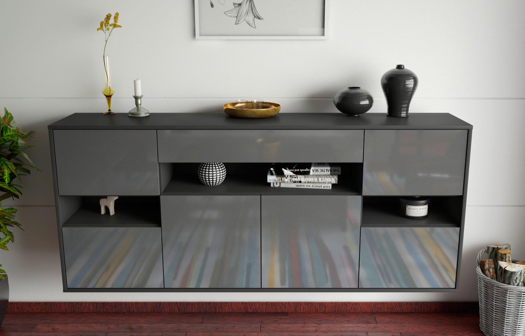 Sideboard Downey, Grau, hängend (180x79x35cm)