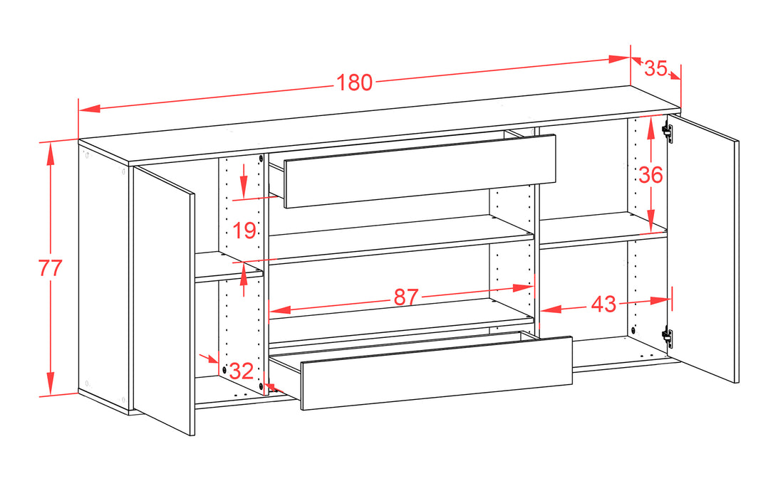 Sideboard Olathe, Rost, hängend (180x79x35cm)