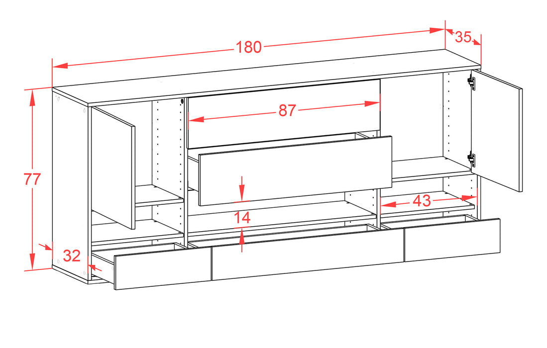 Sideboard Lafayette, Rost, hängend (180x79x35cm)