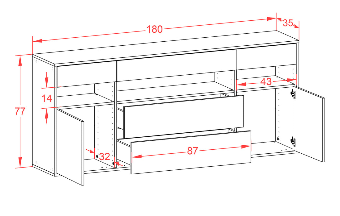 Sideboard Inglewood, Rost, hängend (180x79x35cm)