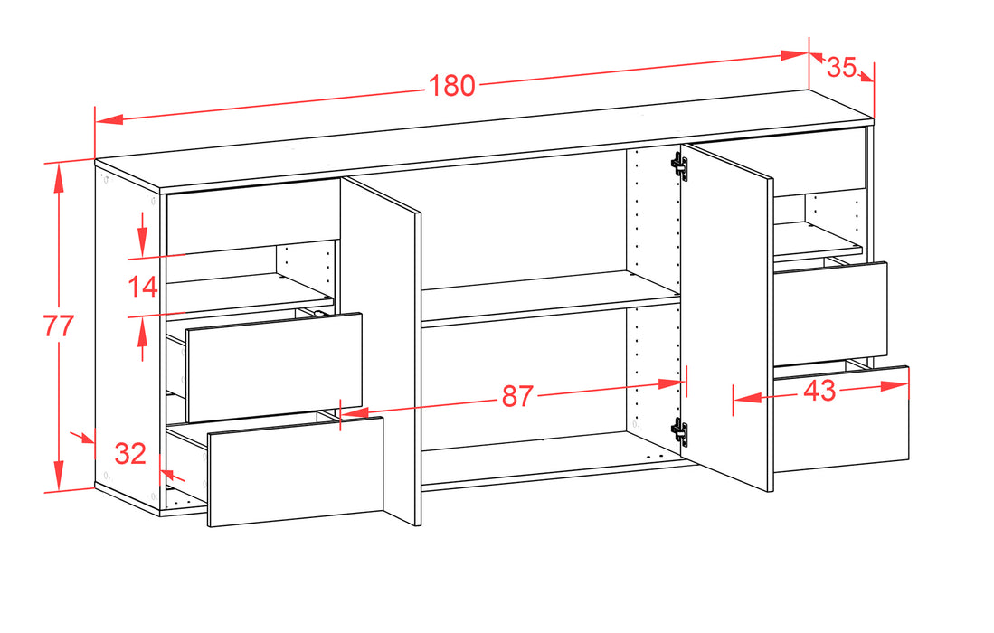 Sideboard Thornton, Beton, hängend (180x79x35cm)