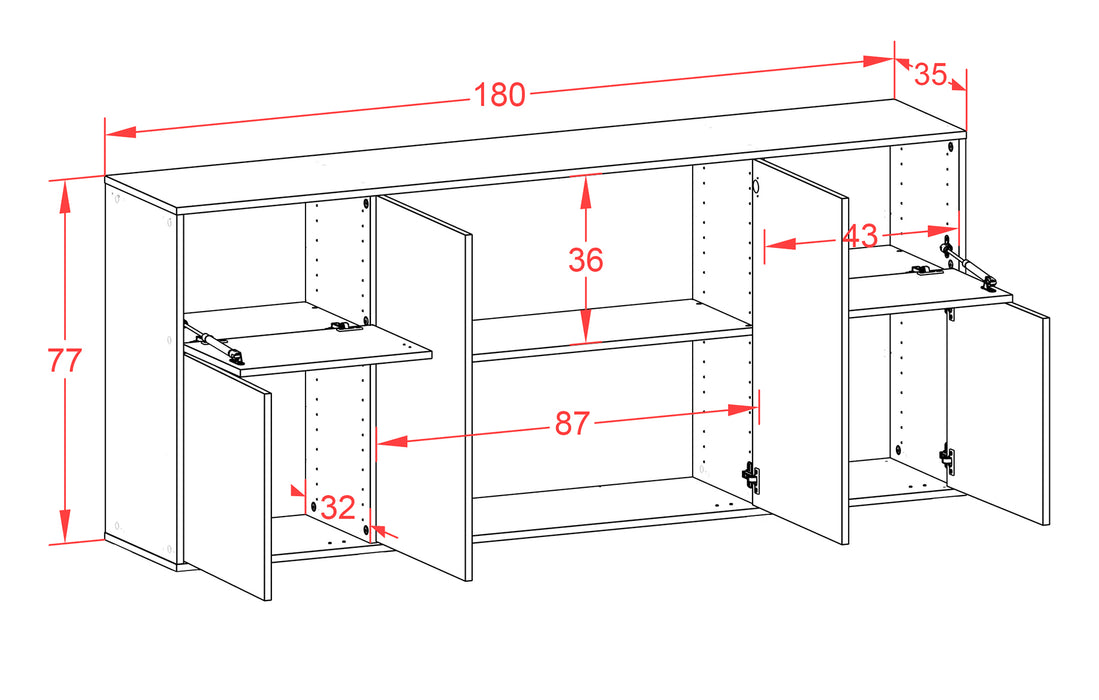 Sideboard Costa Mesa, Rost, hängend (180x79x35cm)