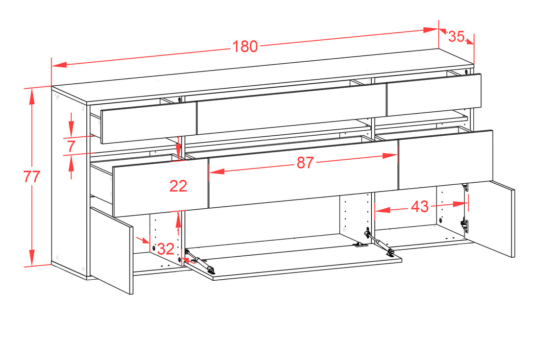 Sideboard Manchester, Beton, hängend (180x79x35cm)