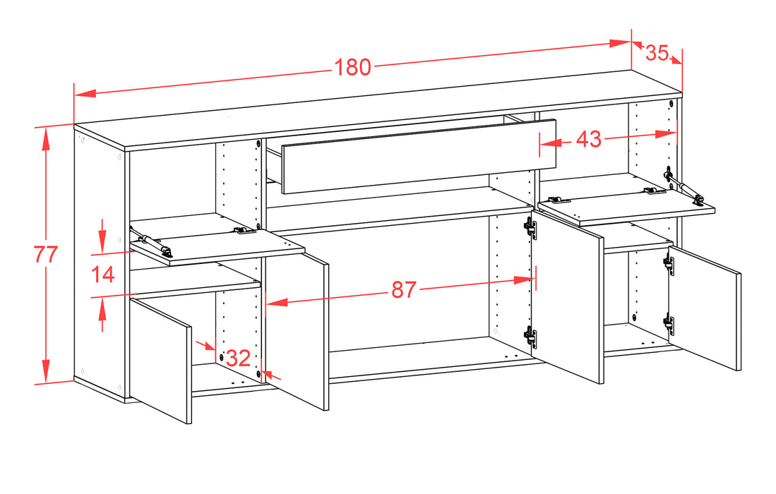 Sideboard Downey, Rost, hängend (180x79x35cm)