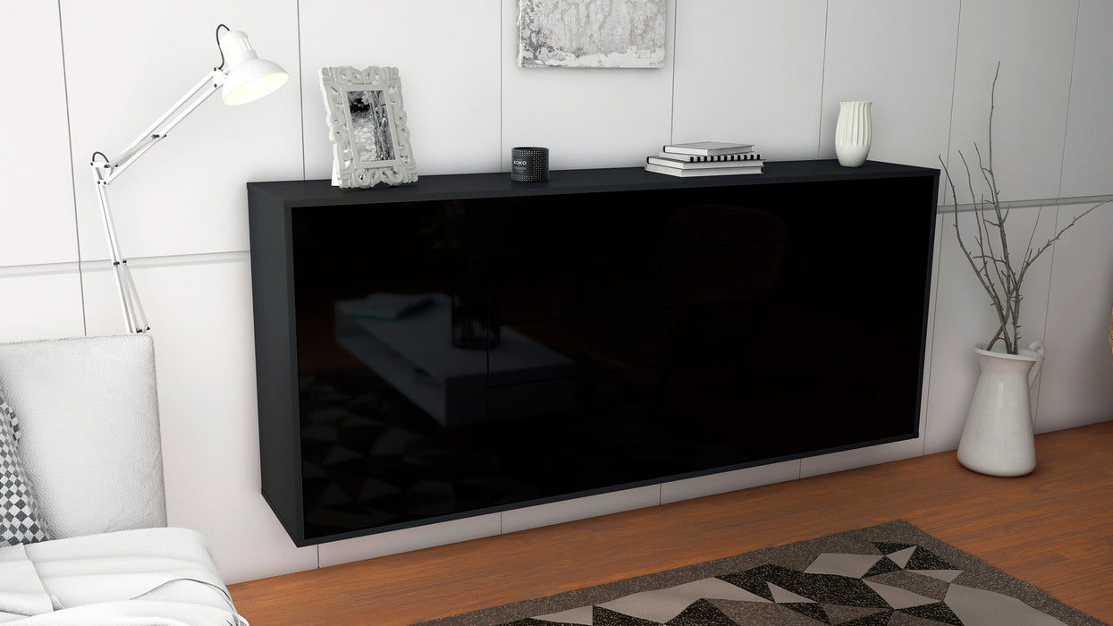 Sideboard Alexandria, Schwarz, hängend (180x79x35cm)