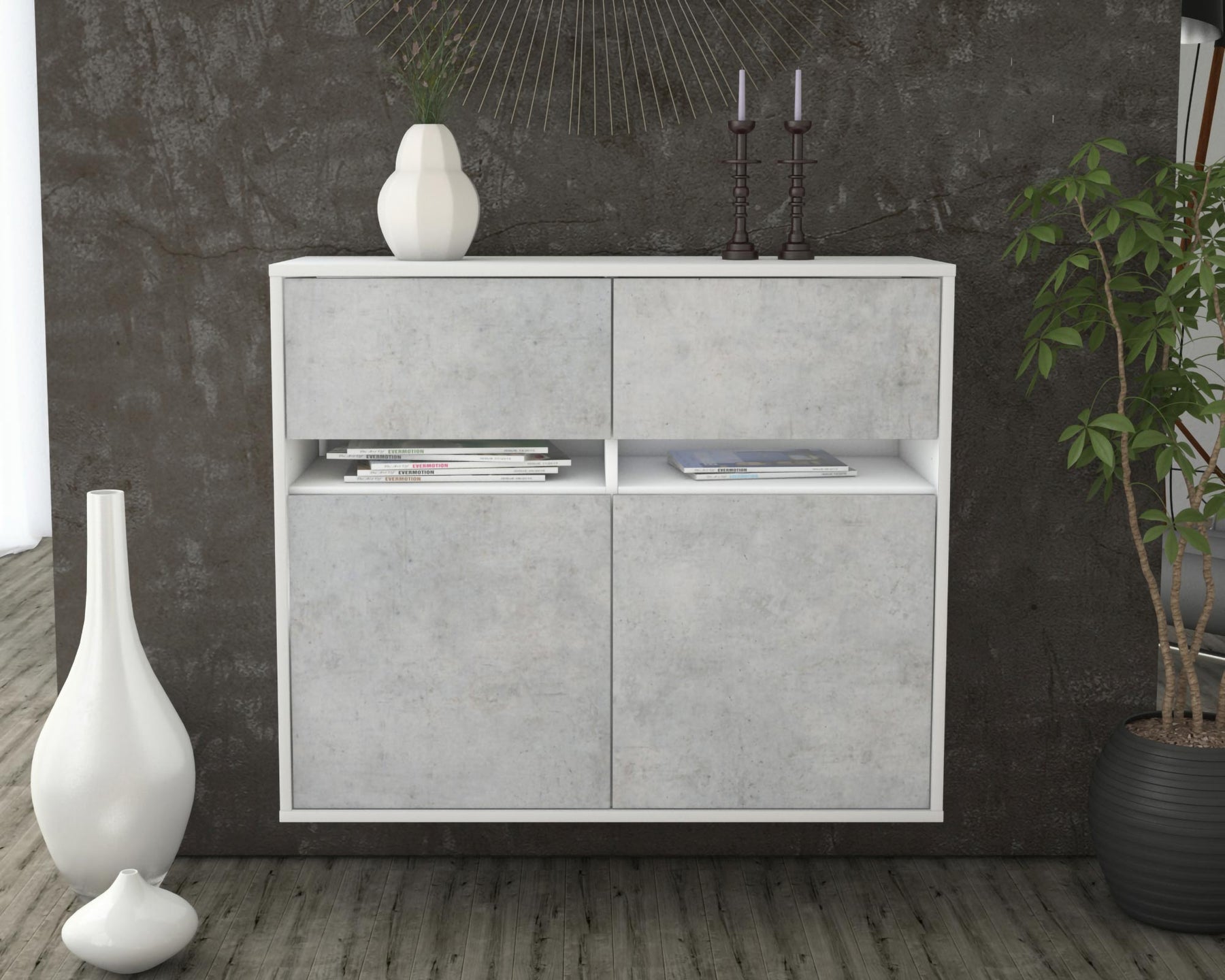 Sideboard Akron, Beton, hängend (92x79x35cm)