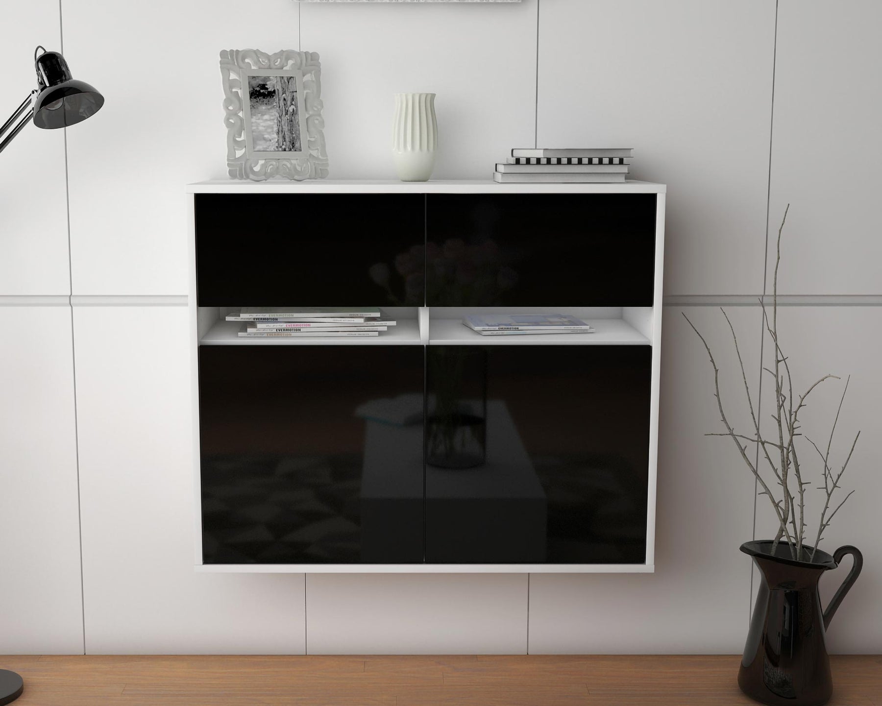 Sideboard Akron, Schwarz, hängend (92x79x35cm)