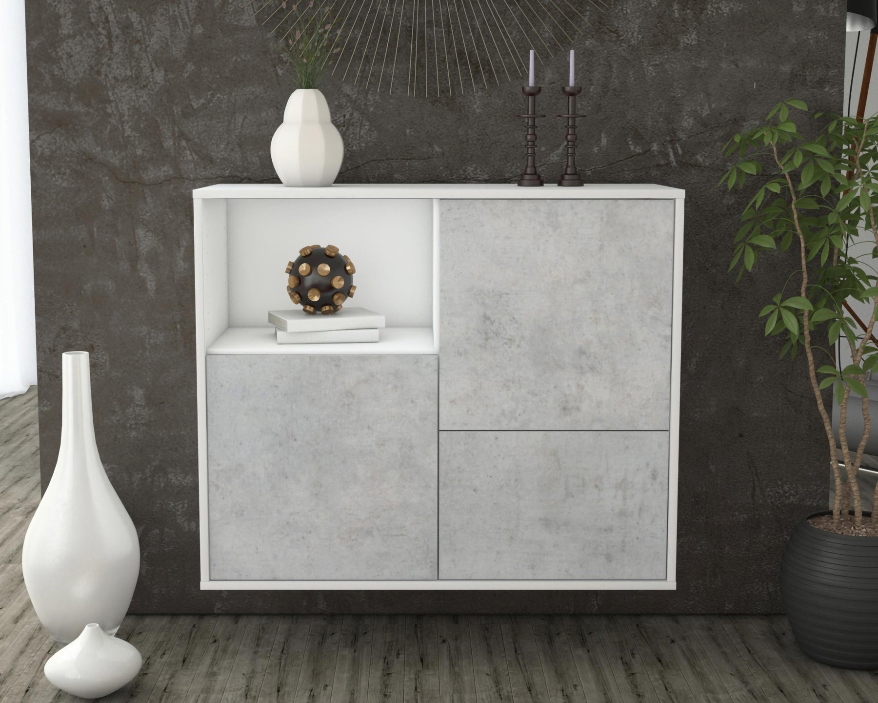 Sideboard Boise, Beton, hängend (92x79x35cm)