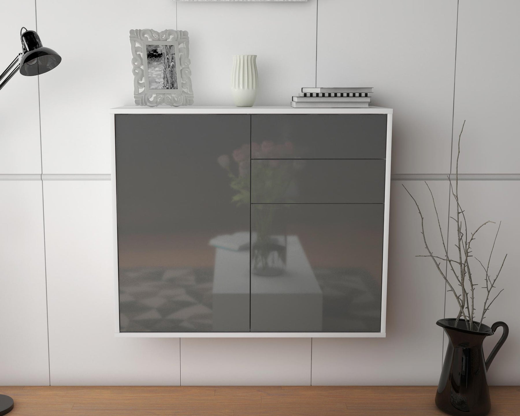 Sideboard Huntington Beach, Grau, hängend (92x79x35cm)