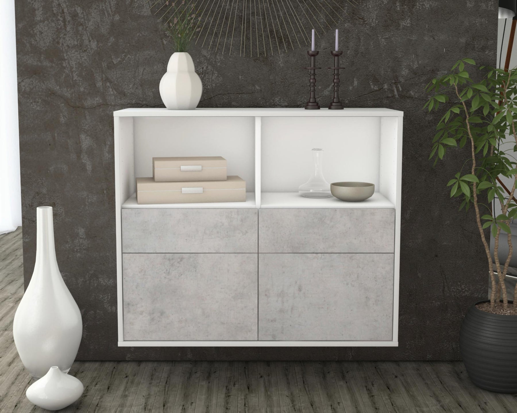 Sideboard Moreno Valley, Beton, hängend (92x79x35cm)