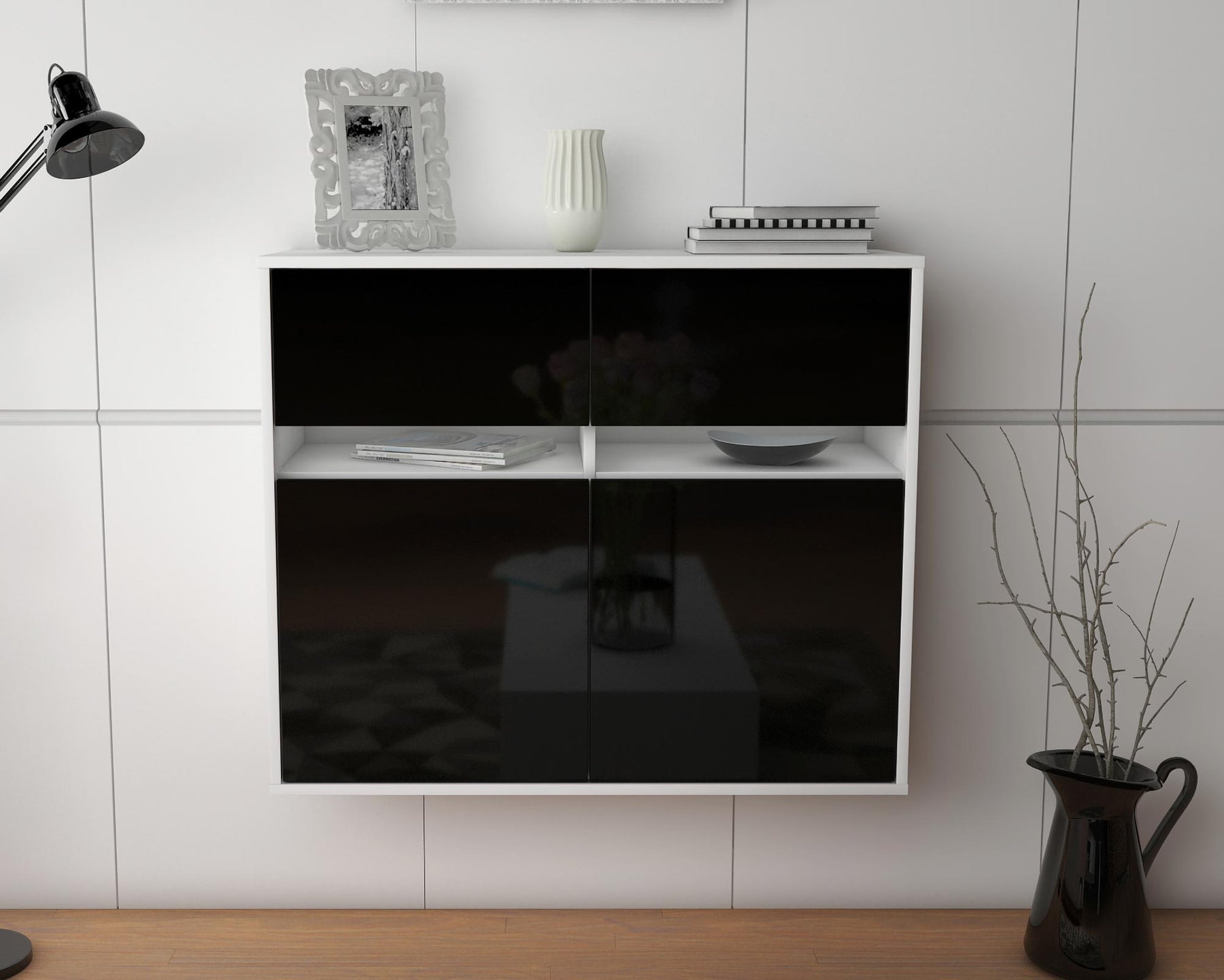 Sideboard Fort Lauderdale, Schwarz, hängend (92x79x35cm)