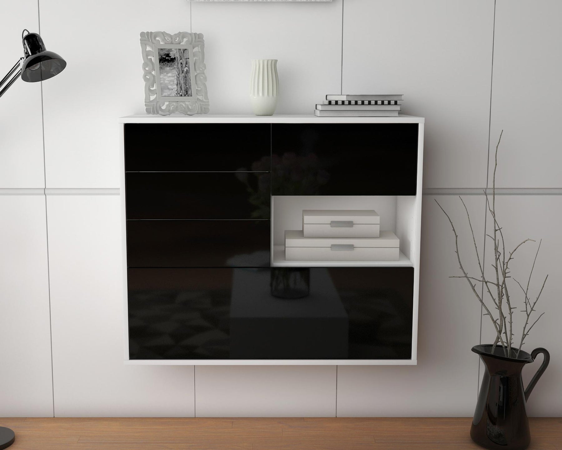 Sideboard Knoxville, Schwarz, hängend (92x79x35cm)