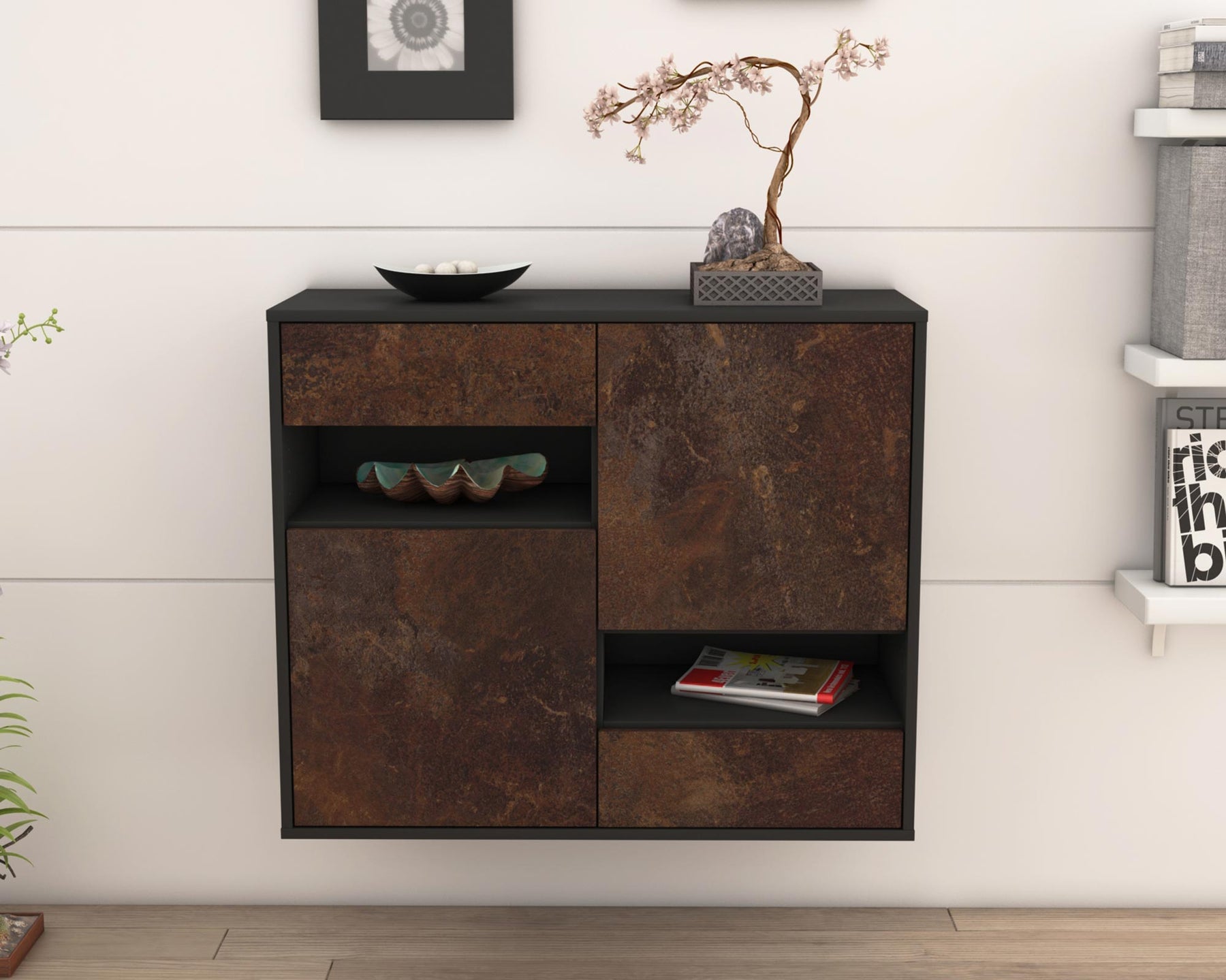 Sideboard Spokane, Rost, hängend (92x79x35cm)