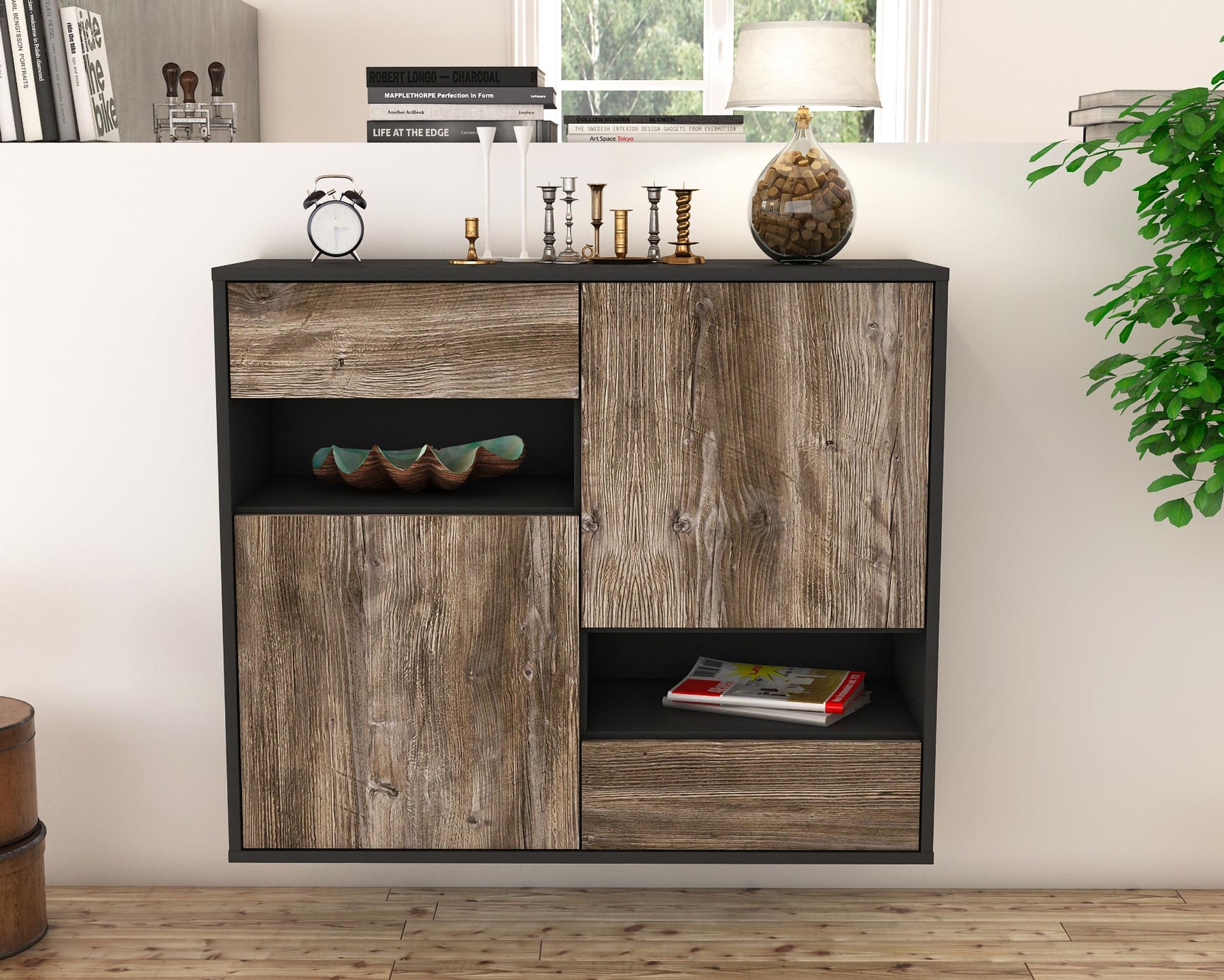 Sideboard Spokane, Treibholz, hängend (92x79x35cm)