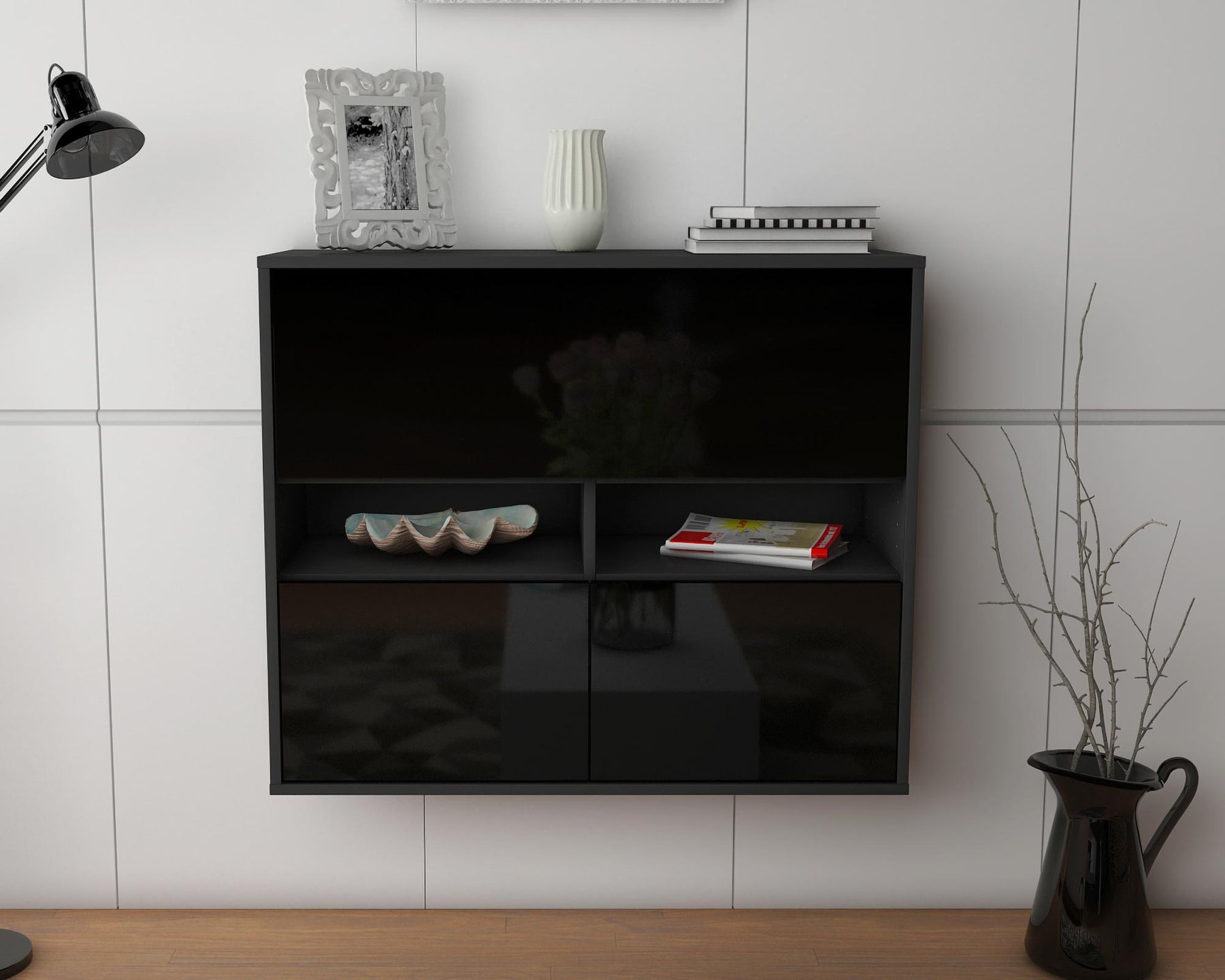 Sideboard San Bernardino, Schwarz, hängend (92x79x35cm)