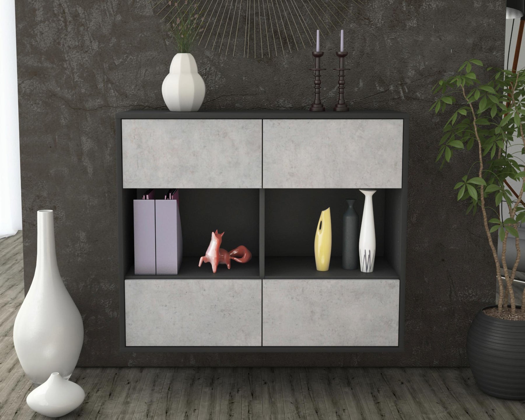 Sideboard Providence, Beton, hängend (92x79x35cm)