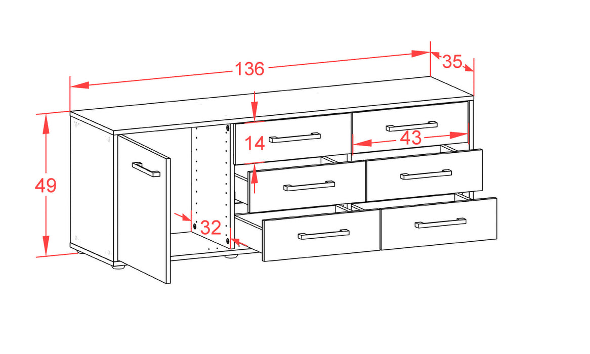 Lowboard Amedea, Rost Maß (136x49x35cm) - Dekati GmbH