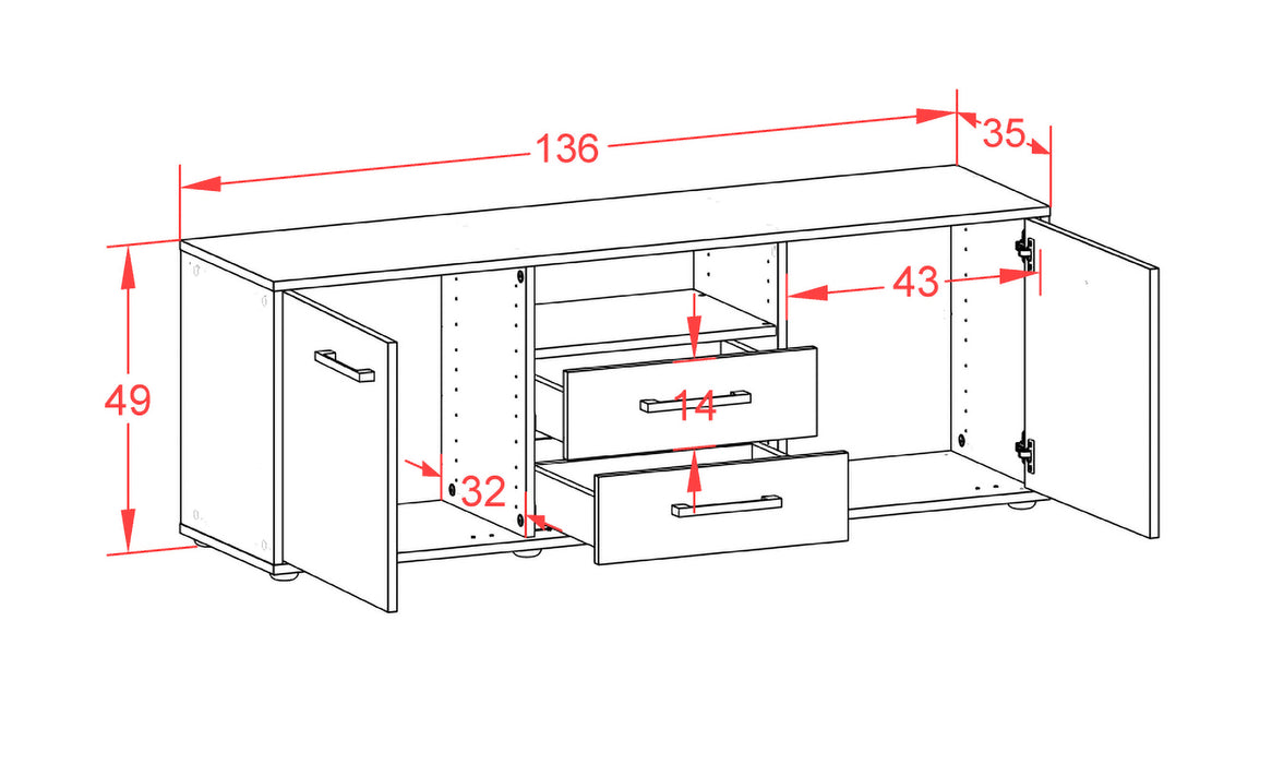 Lowboard Ameriga, Rost Maß (136x49x35cm) - Dekati GmbH