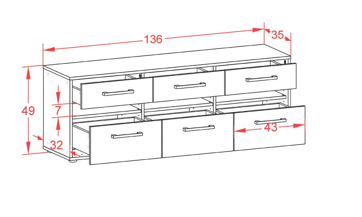 Lowboard Annalena, Rost Maß (136x49x35cm) - Dekati GmbH