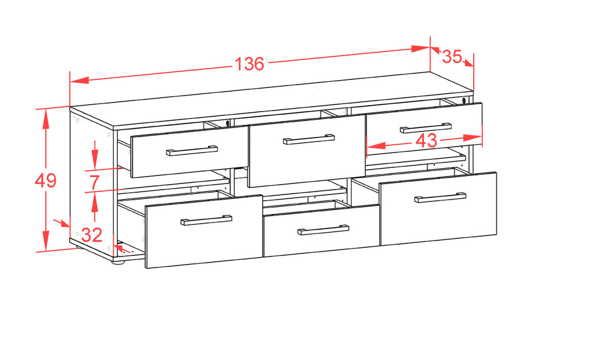 Lowboard Annalisa, Rost Maß (136x49x35cm) - Dekati GmbH