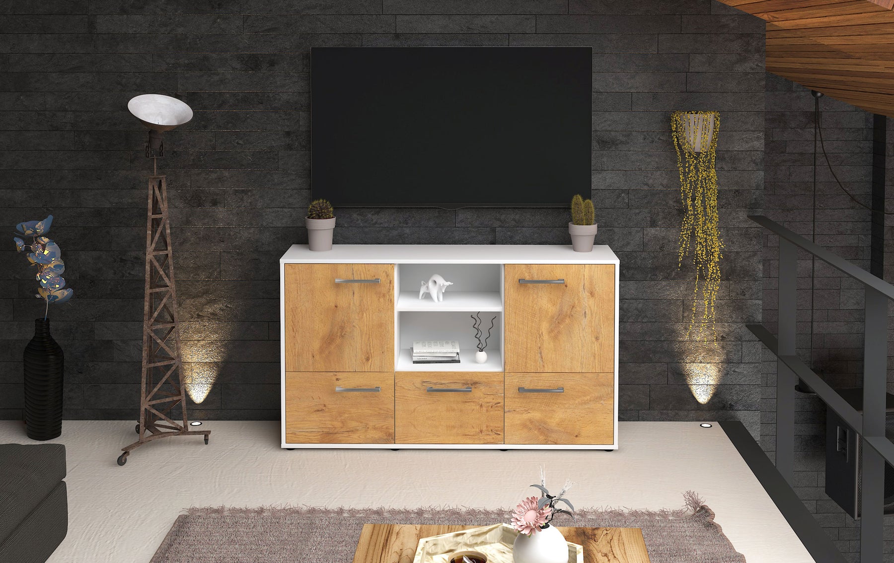 Sideboard Diellza, Eiche Studio ( 136x79x35cm) - Dekati GmbH