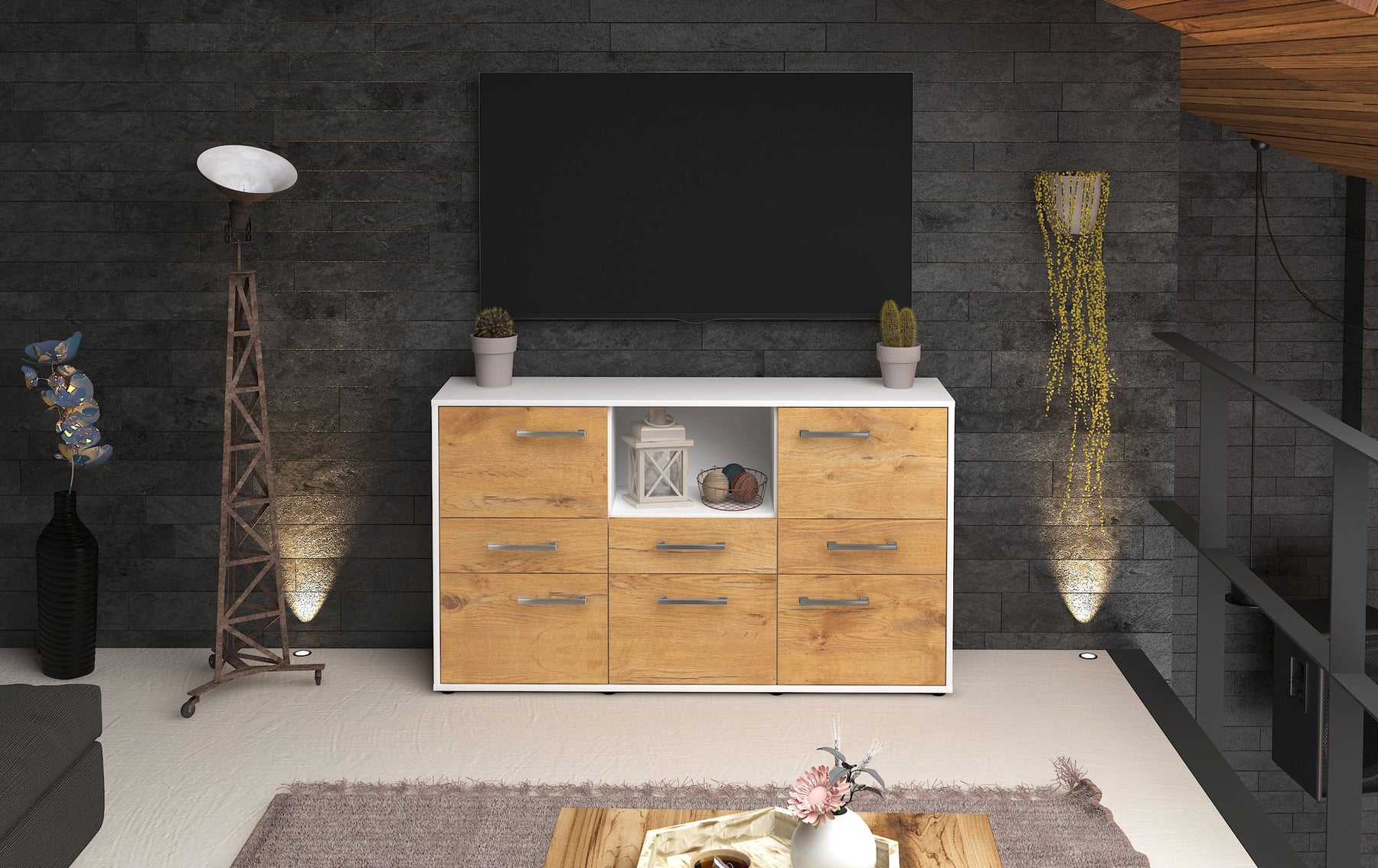 Sideboard Dominika, Eiche Studio ( 136x79x35cm) - Dekati GmbH